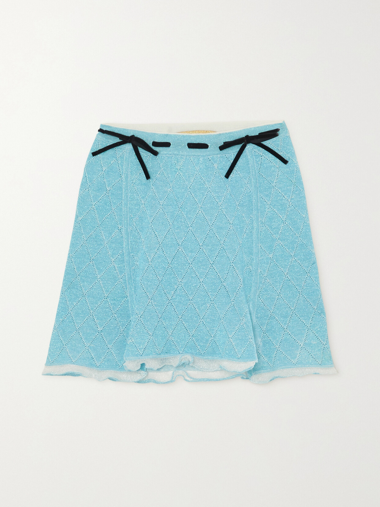 CORMIO ISHA VELVET-TRIMMED POINTELLE-KNIT COTTON-BLEND MINI SKIRT