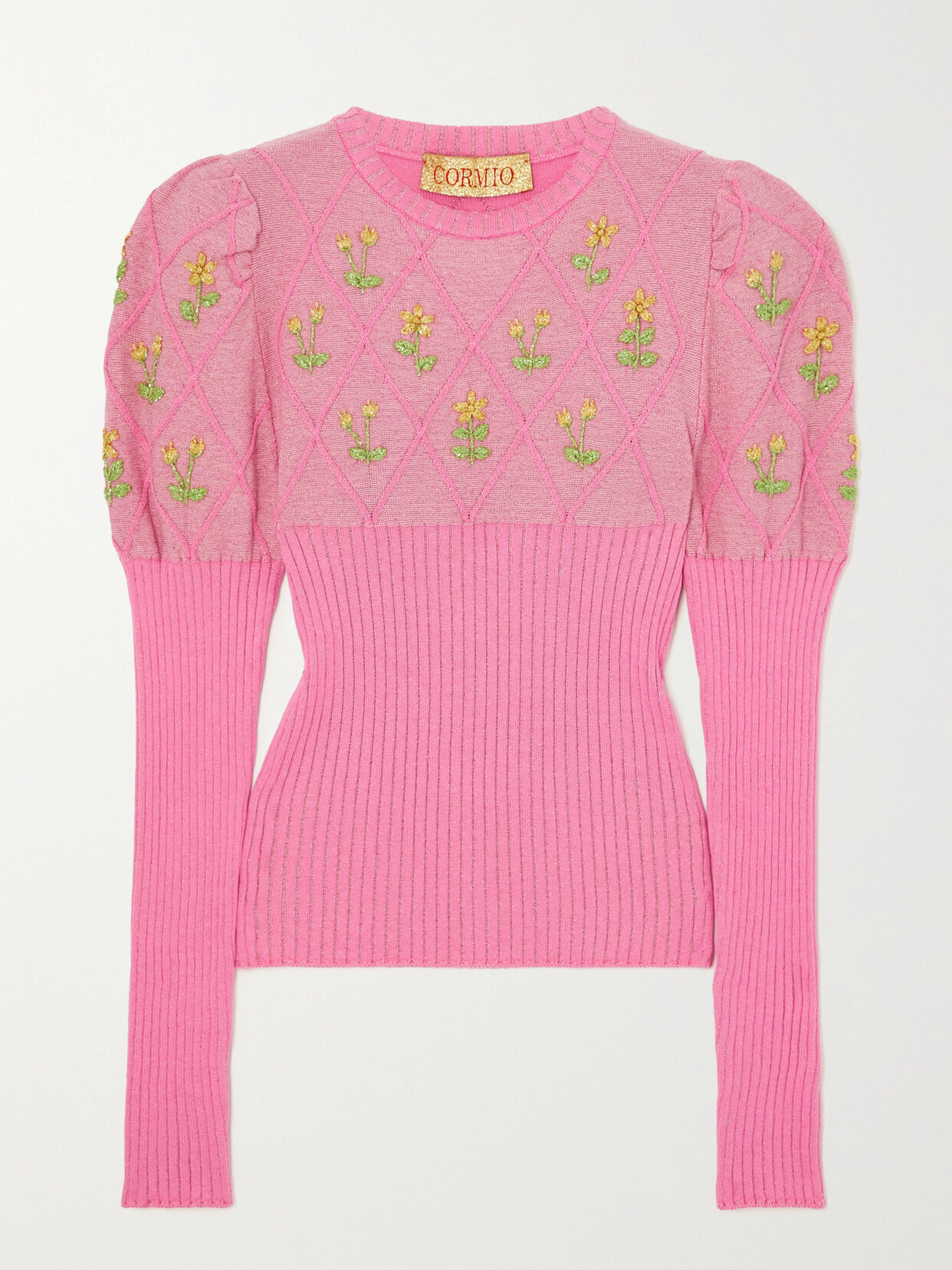 Cormio - Oma Ribbed Embroidered Metallic Cotton-blend Sweater - Pink