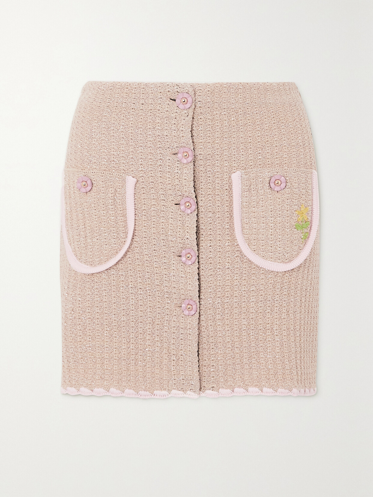 Cormio - Chiara Embroidered Crocheted Metallic Cotton-blend Mini Skirt - Neutrals