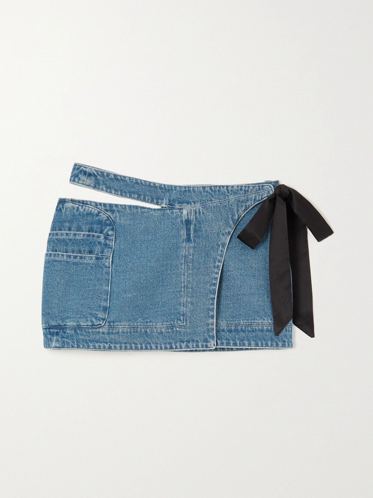 Cormio - Victoria Bow-detailed Cutout Denim Mini Wrap Skirt - Blue