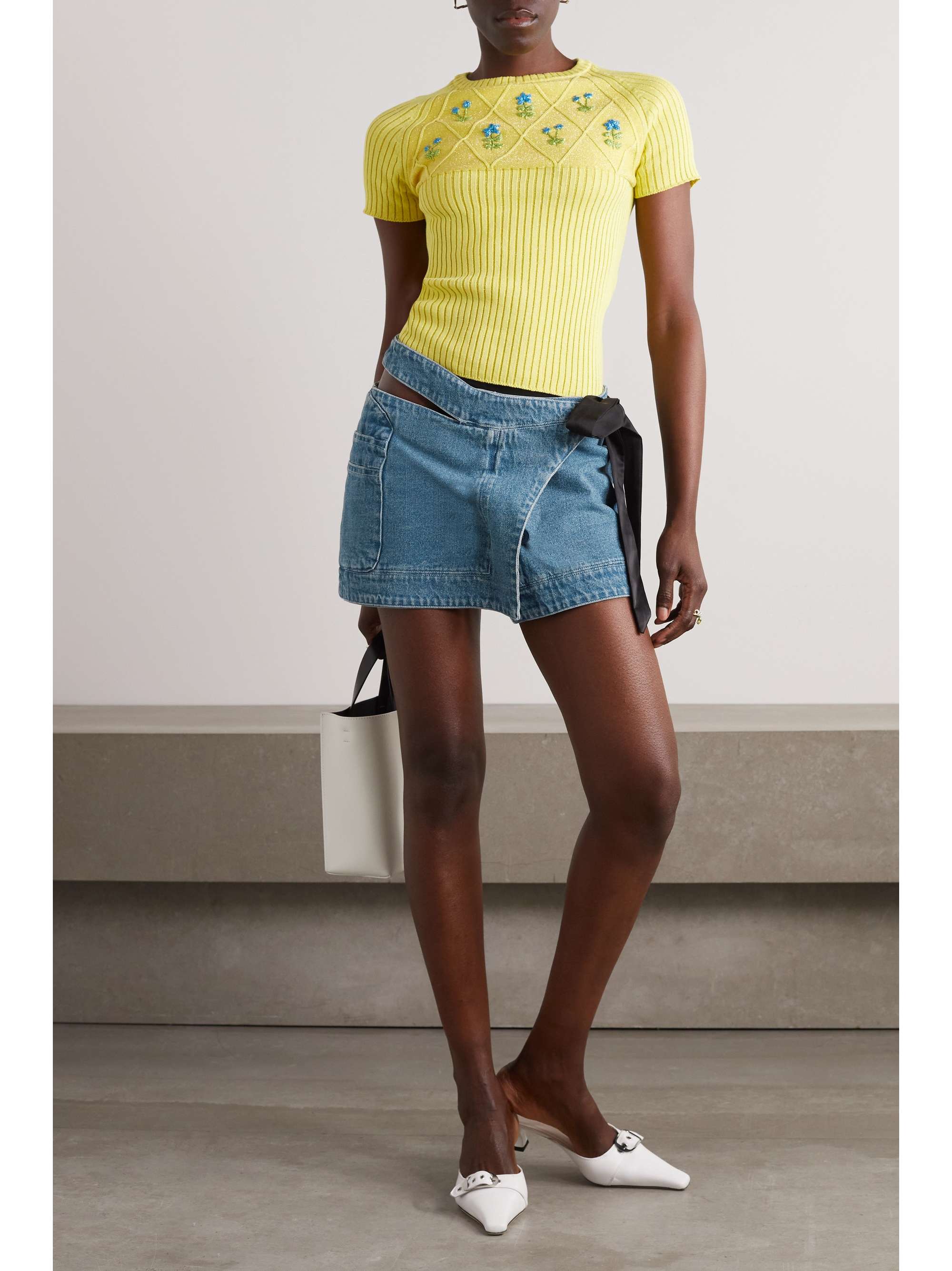 CORMIO Victoria bow-detailed cutout denim mini wrap skirt | NET-A