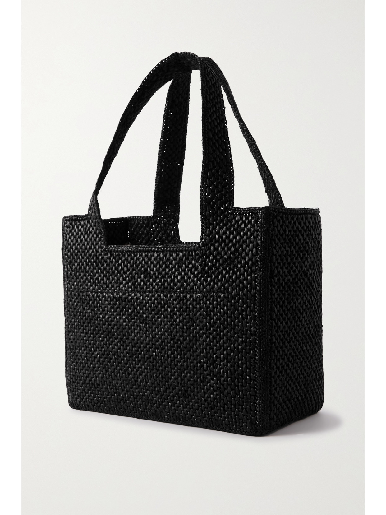 Shop Loewe + Paula's Ibiza Medium Embroidered Two-tone Raffia Tote In Black