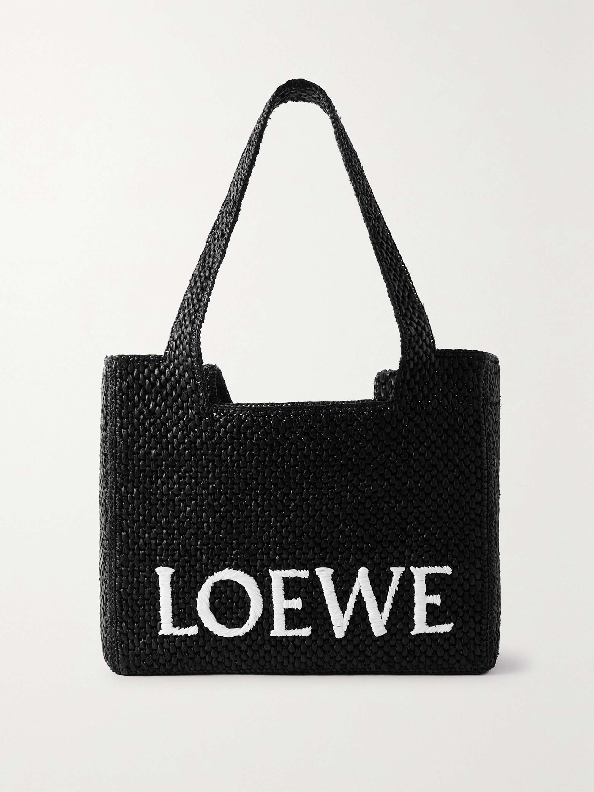 LOEWE + Paula's Ibiza medium embroidered two-tone raffia tote