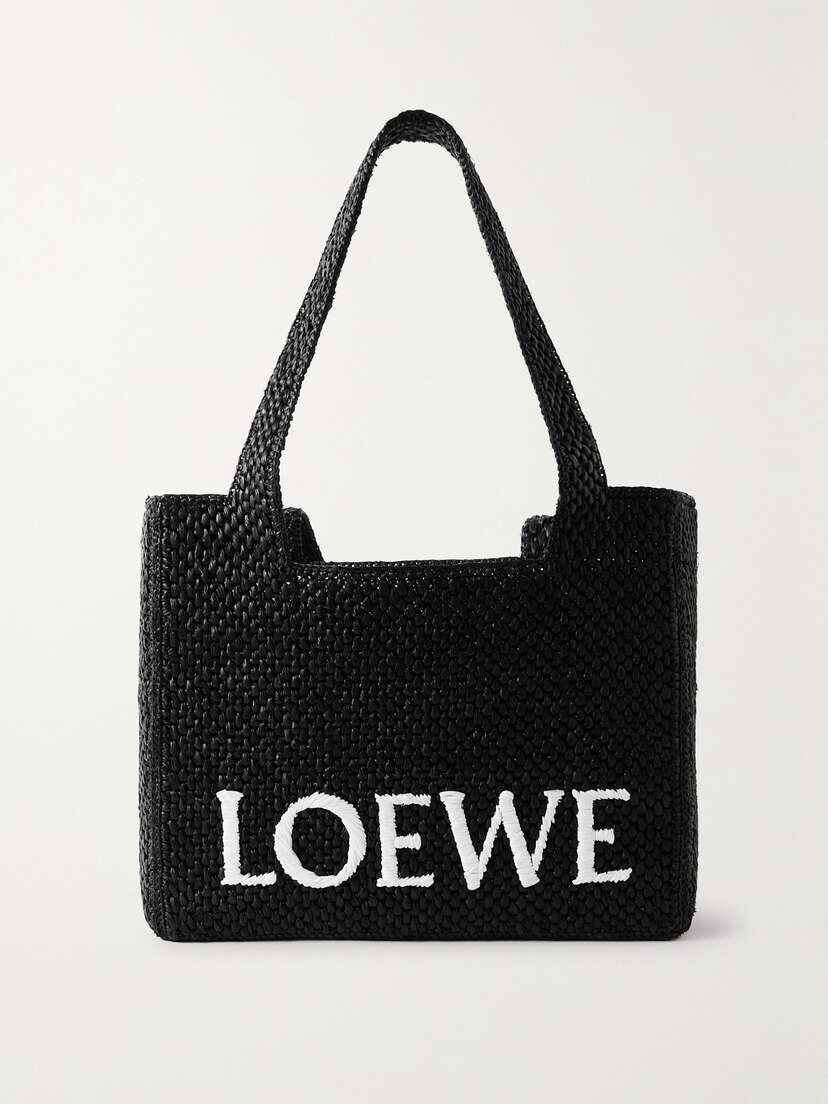 Loewe + Paula's Ibiza Medium Embroidered Two-tone Raffia Tote