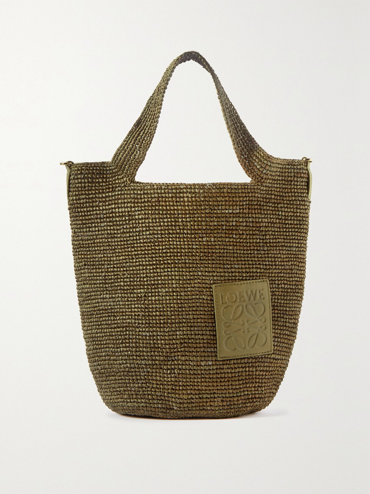 Loewe + Paula's Ibiza Slit Leather-trimmed Woven Raffia Tote In Green