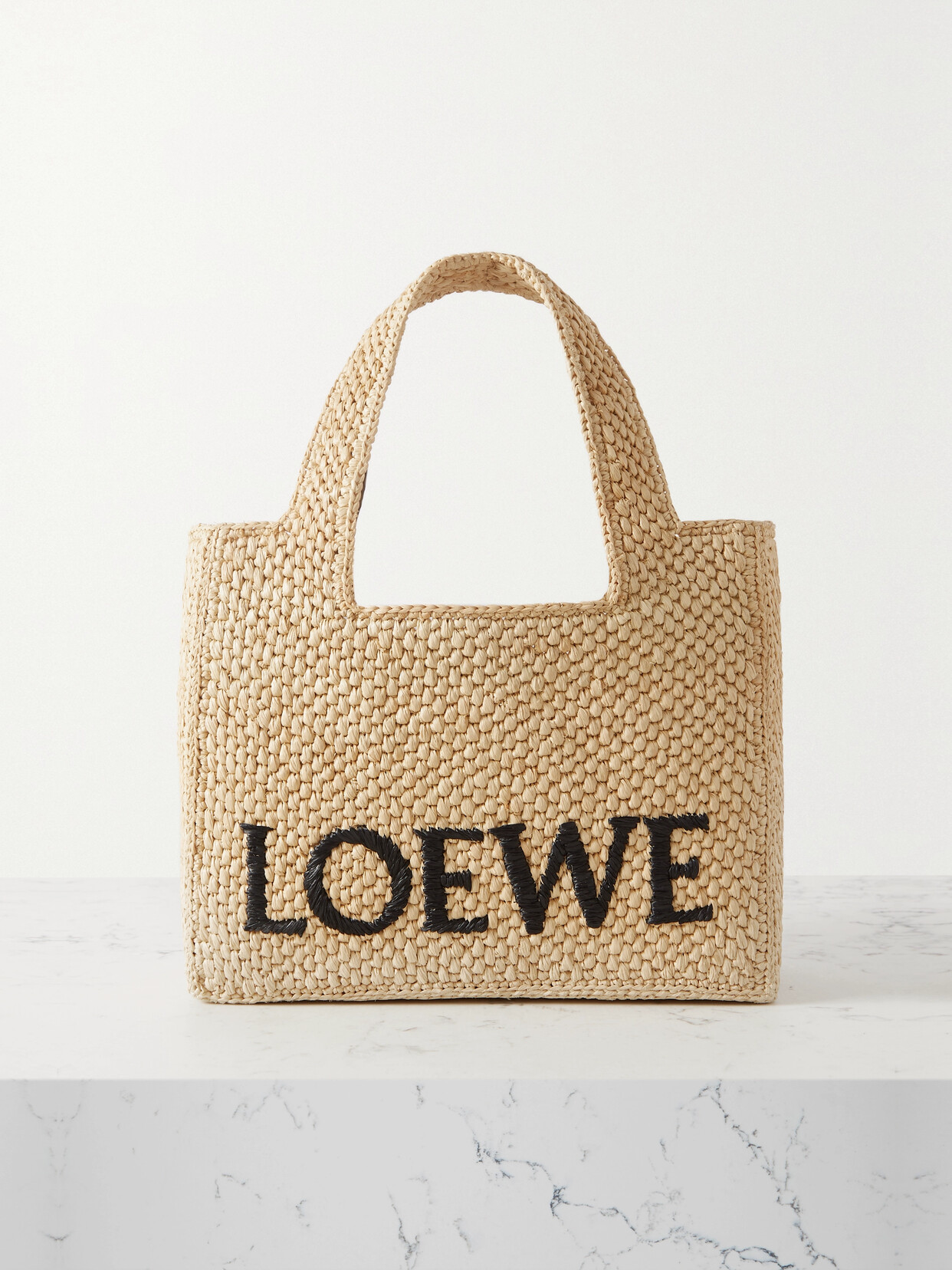 Loewe X Paula's Ibiza Font Tote Small Bag In Raffia In Beige