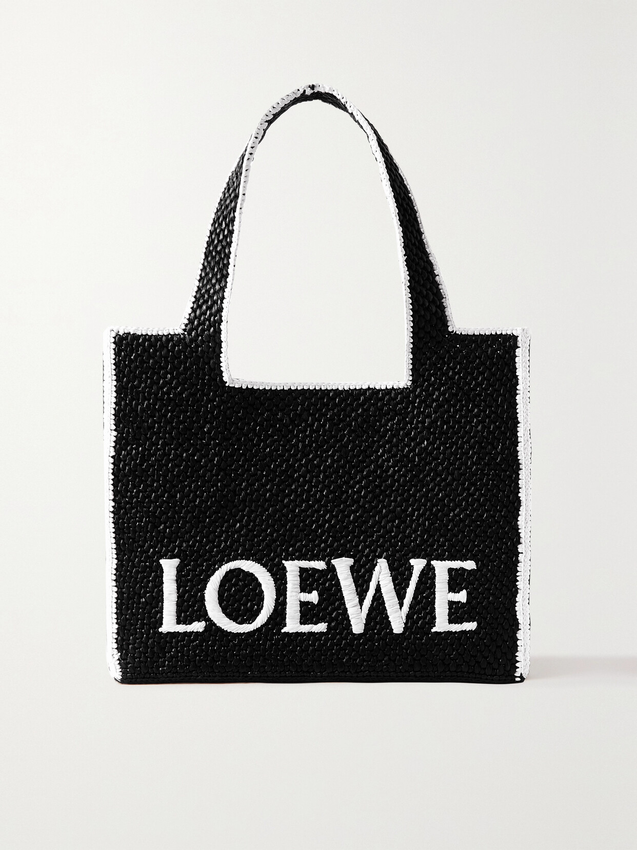 Loewe X Paula's Ibiza Font Logo Large Tote Bag In Raffia In Black