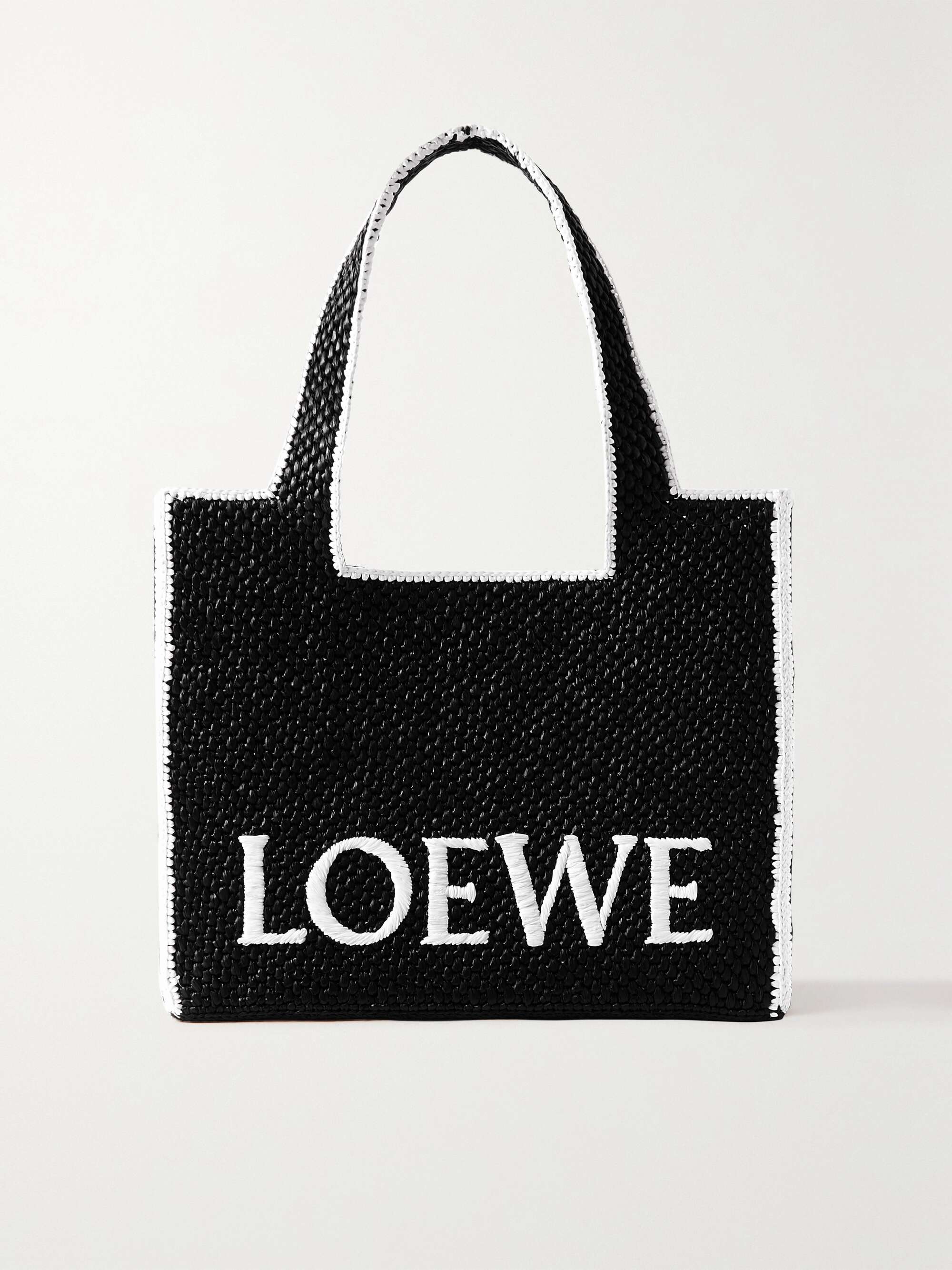 LOEWE + Paula's Ibiza embroidered two-tone raffia tote | NET-A-PORTER