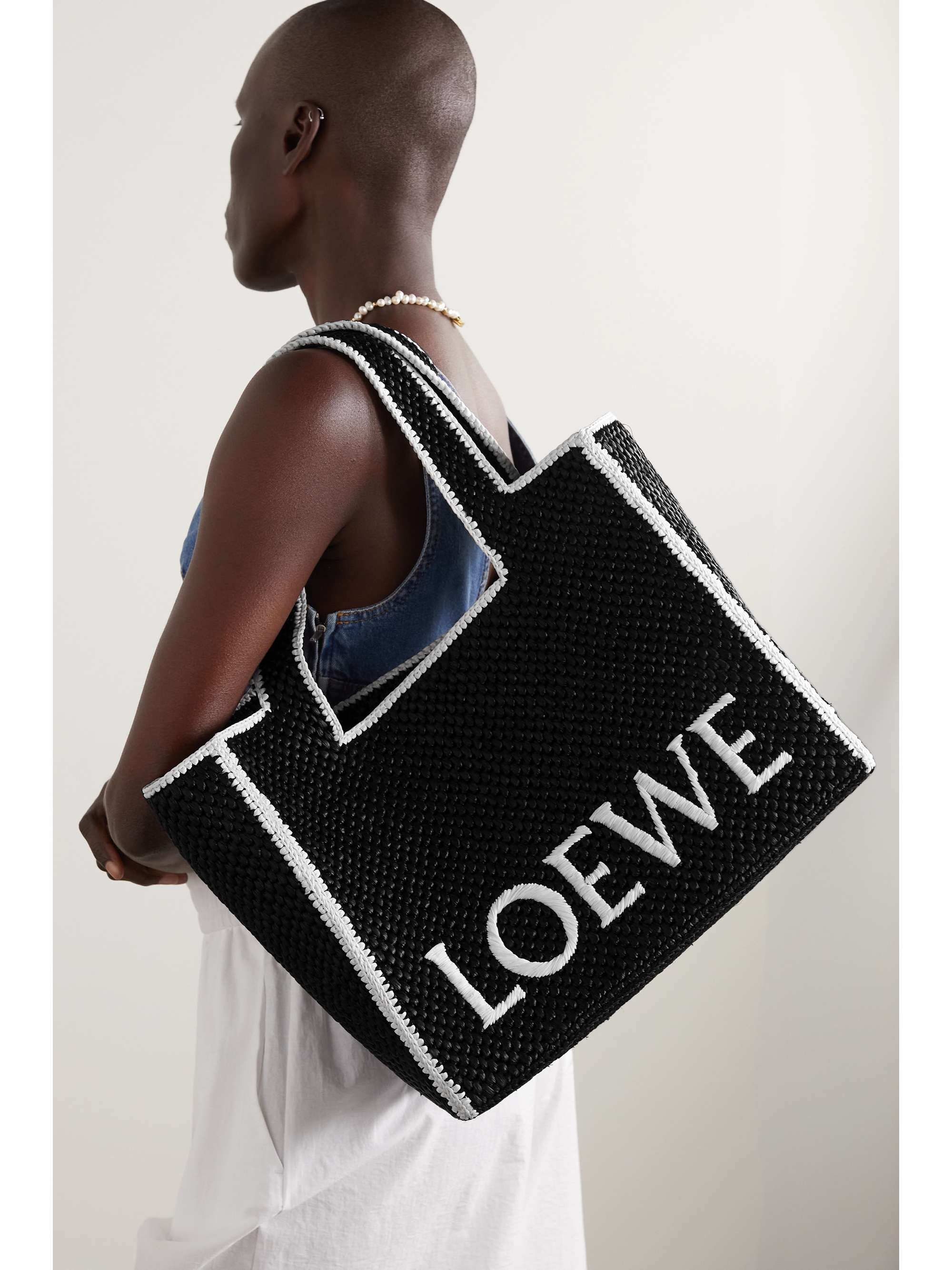 LOEWE + Paula's Ibiza embroidered two-tone raffia tote