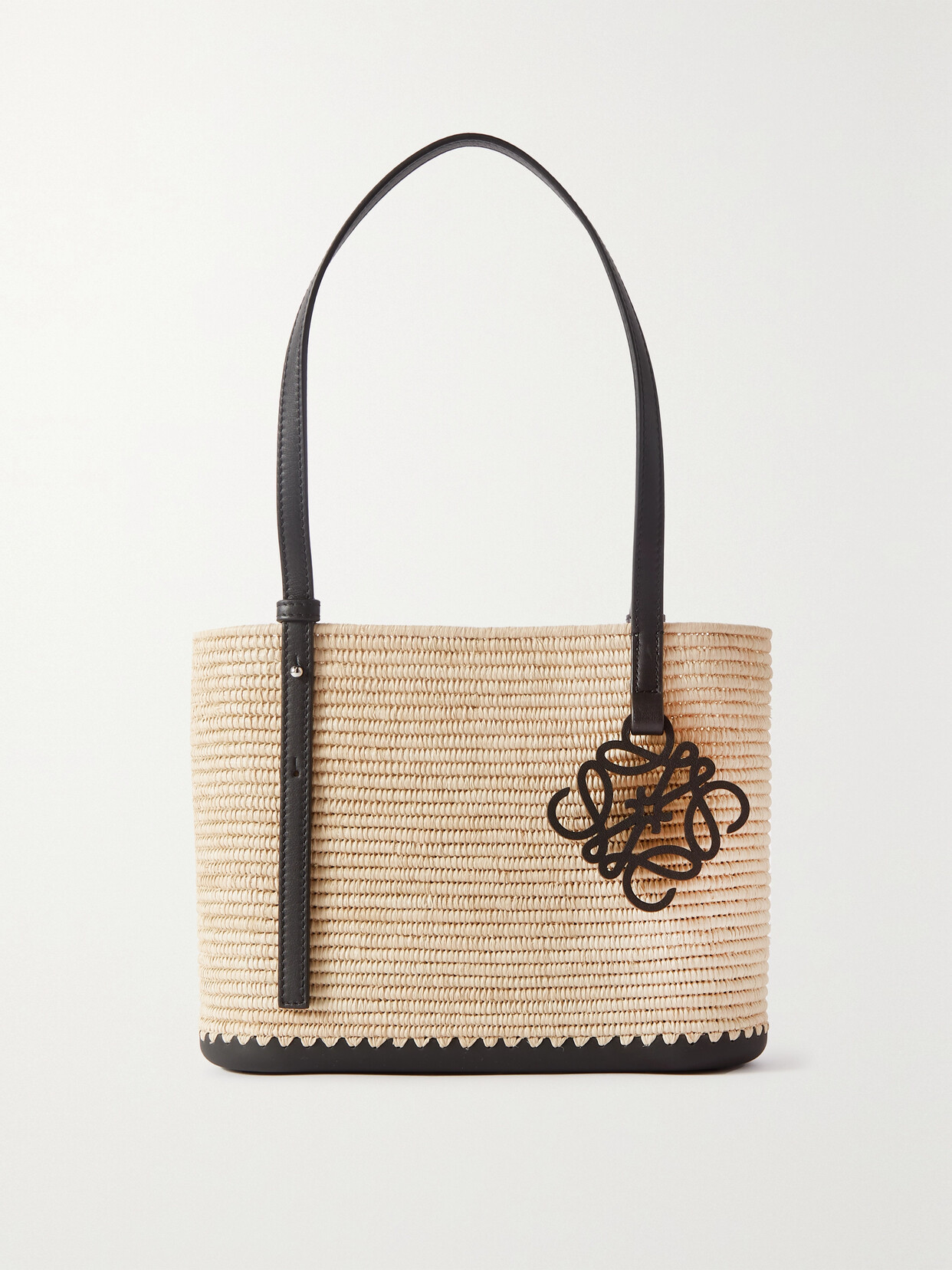 Loewe Paula's Ibiza Anagram Small Raffia Basket Tote In Natural/black