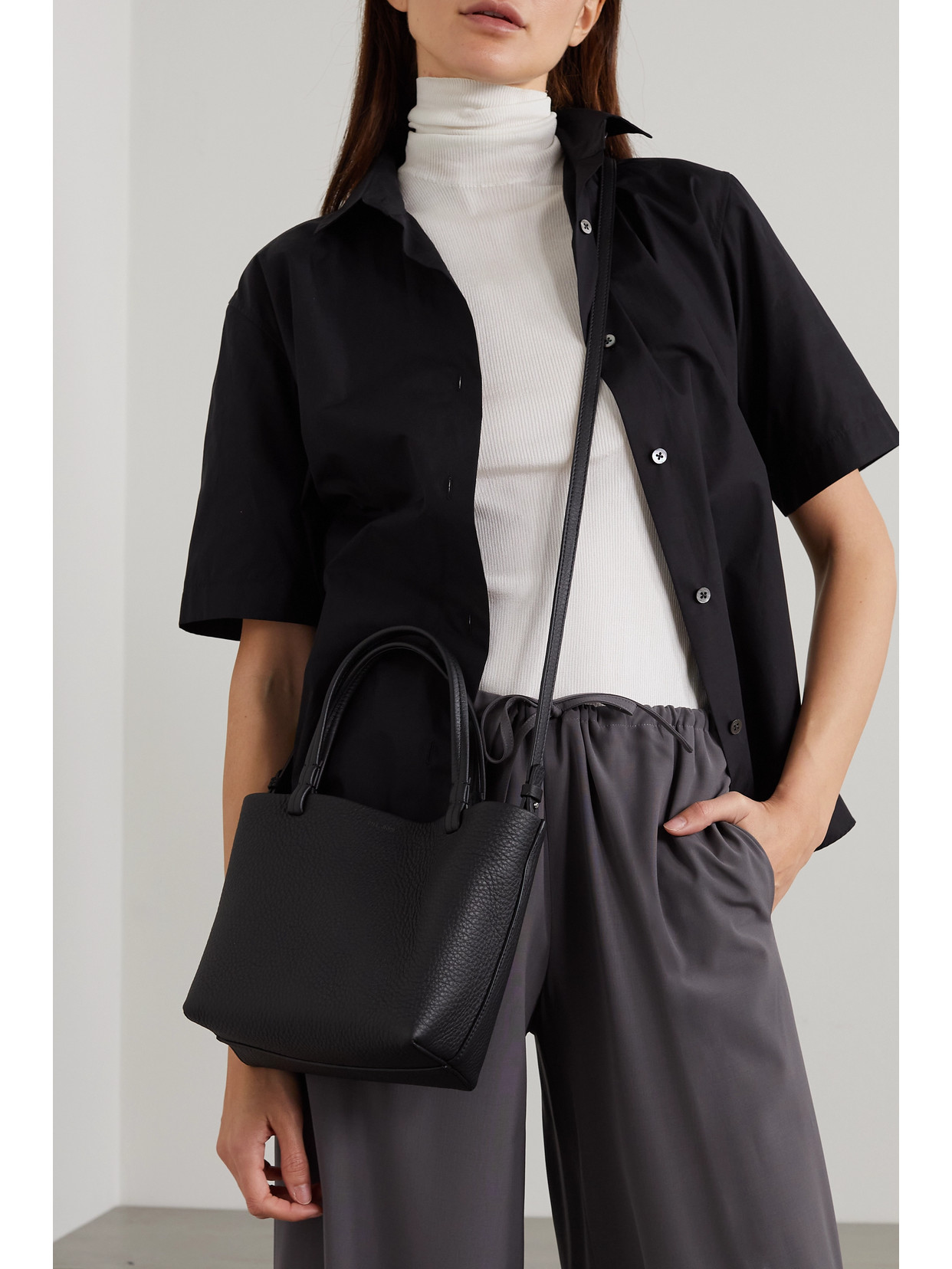 The Row Park Small Textured-leather Tote In Black