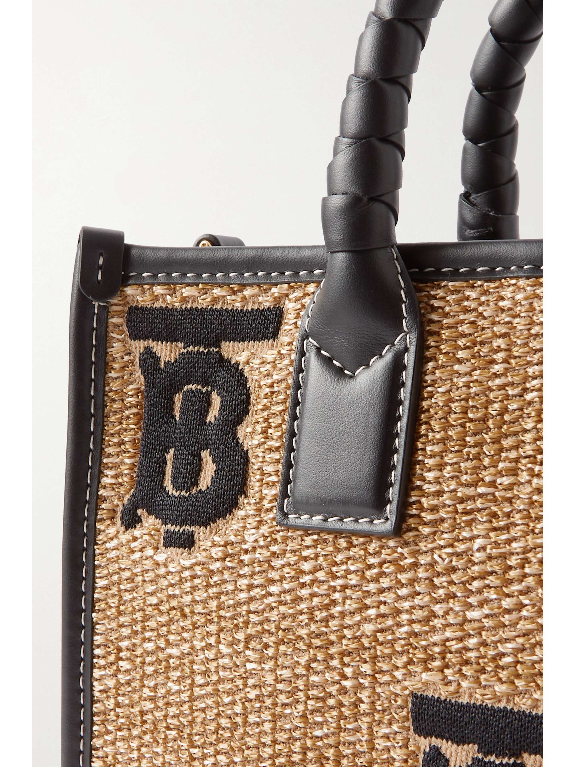 BURBERRY Freya leather-trimmed embroidered raffia tote