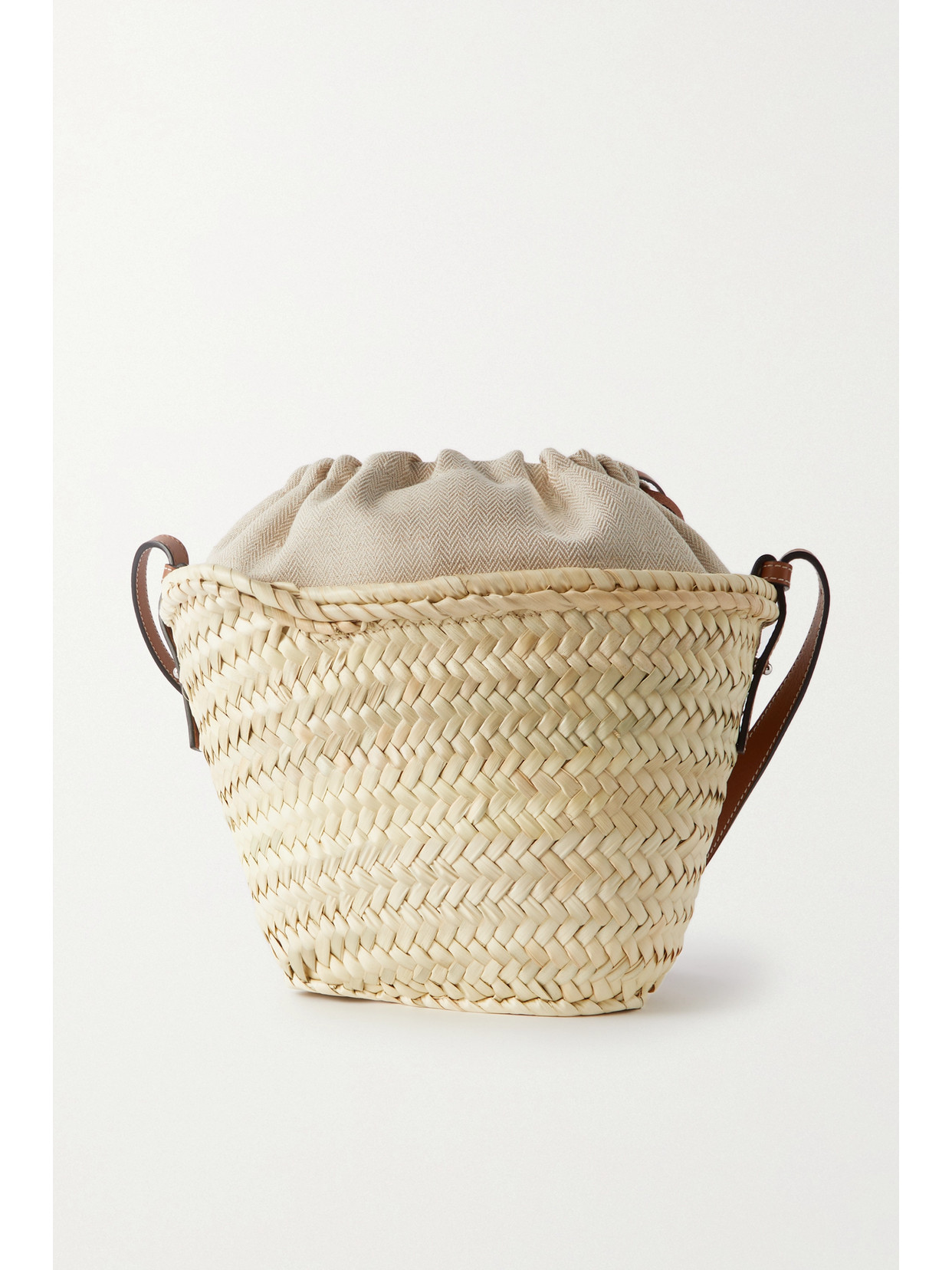 Loewe X Paula's Ibiza Pochette Bag In Raffia With Drawstring Pouch And Leather Strap In Brown