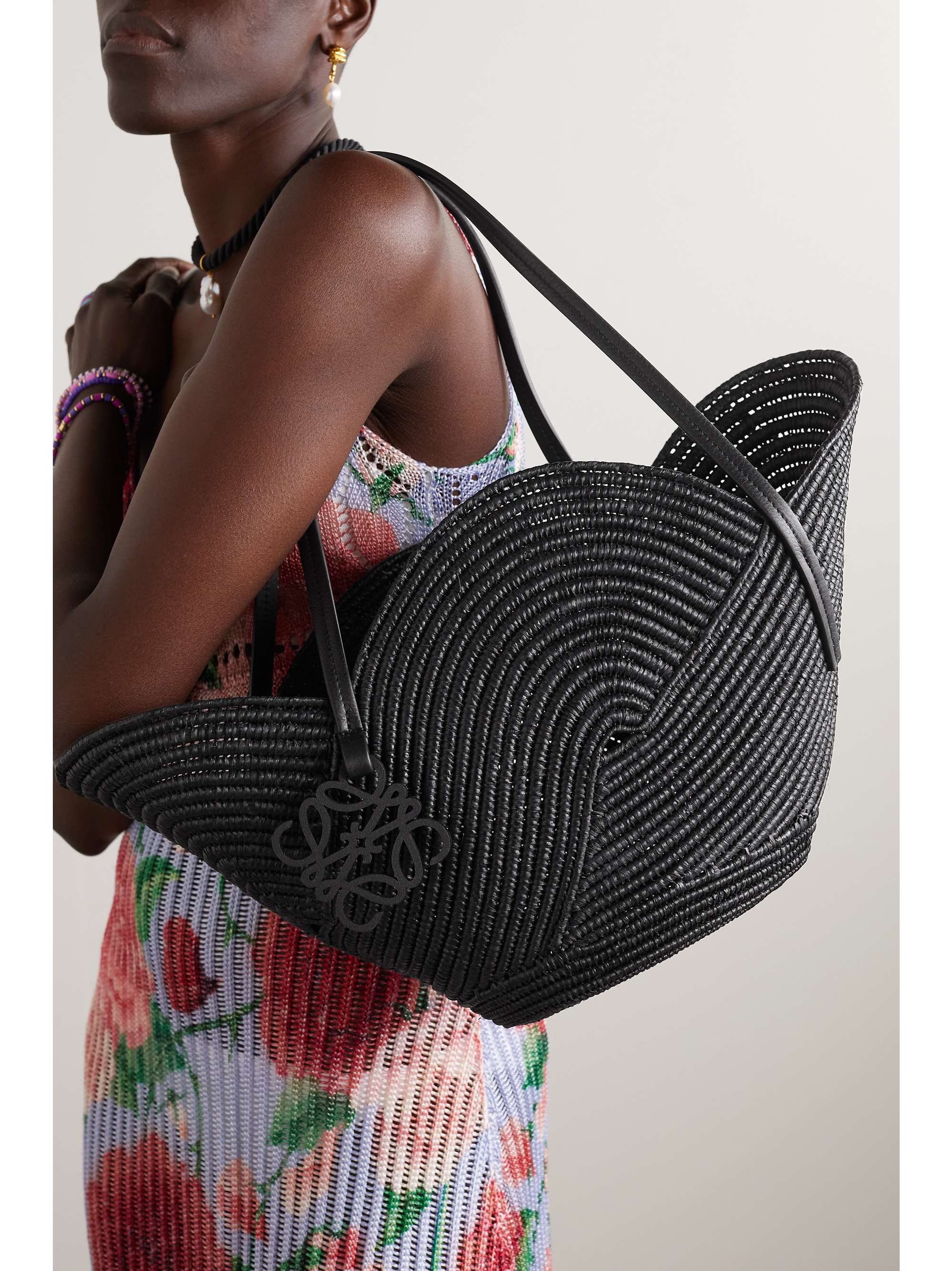 LOEWE + Paula's Ibiza Petal Basket leather-trimmed raffia tote
