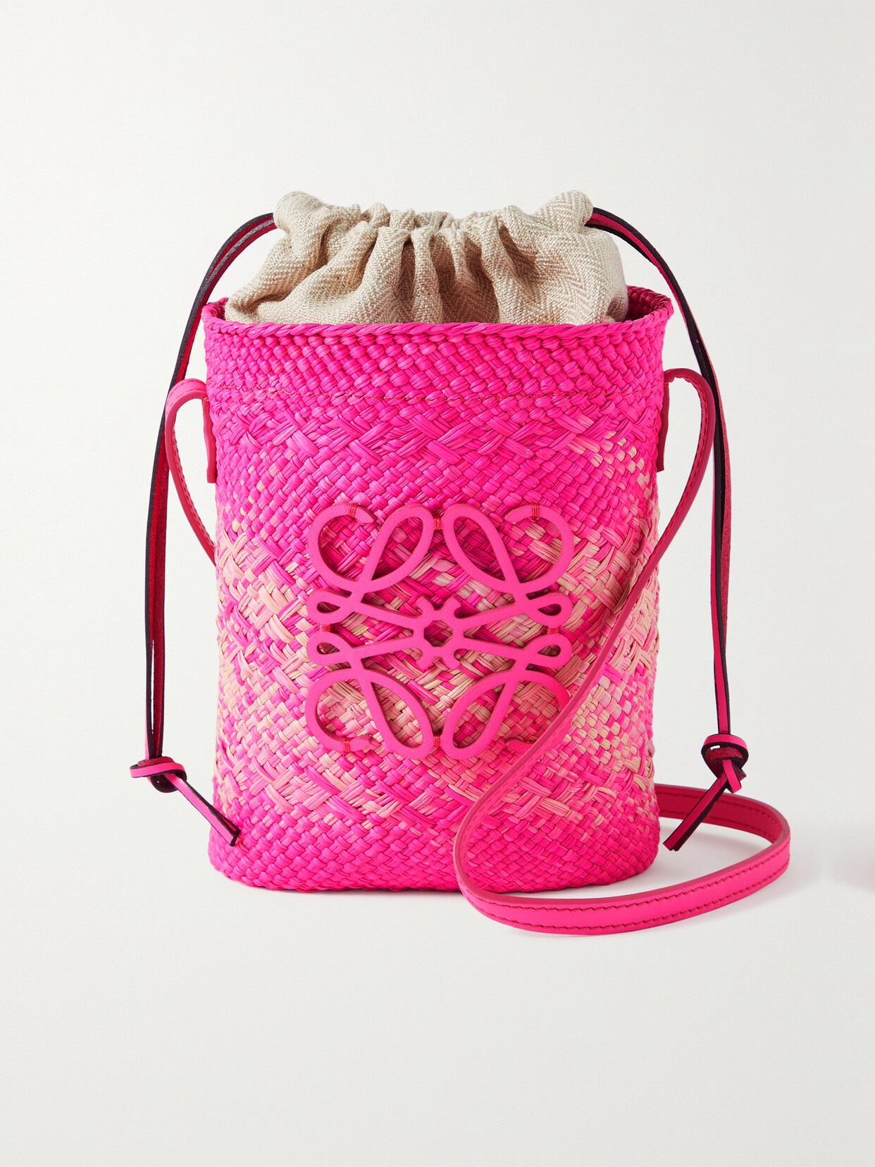 Loewe - + Paula's Ibiza Leather-trimmed Raffia Shoulder Bag - Pink