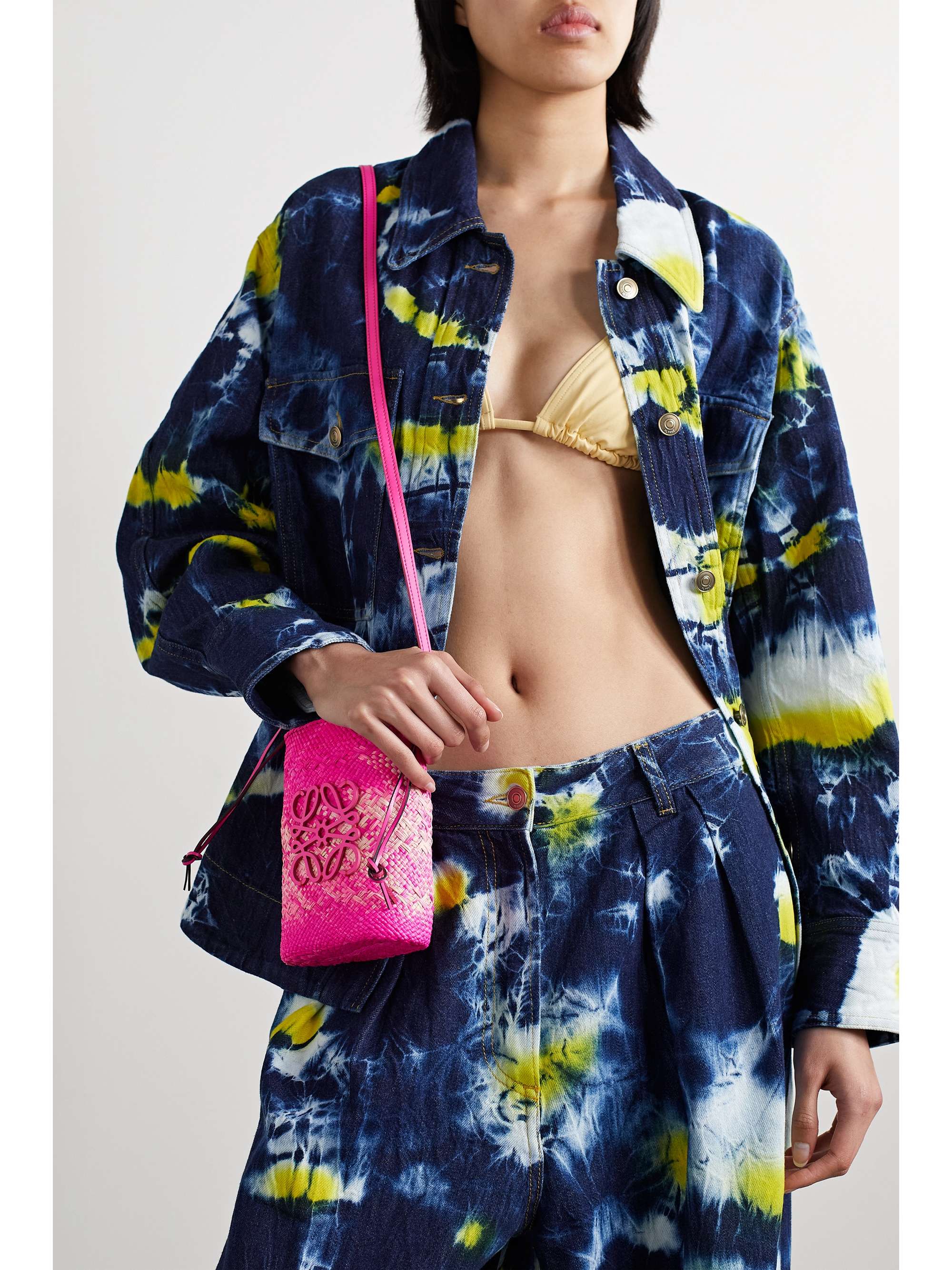 LOEWE + Paula's Ibiza leather-trimmed raffia shoulder bag