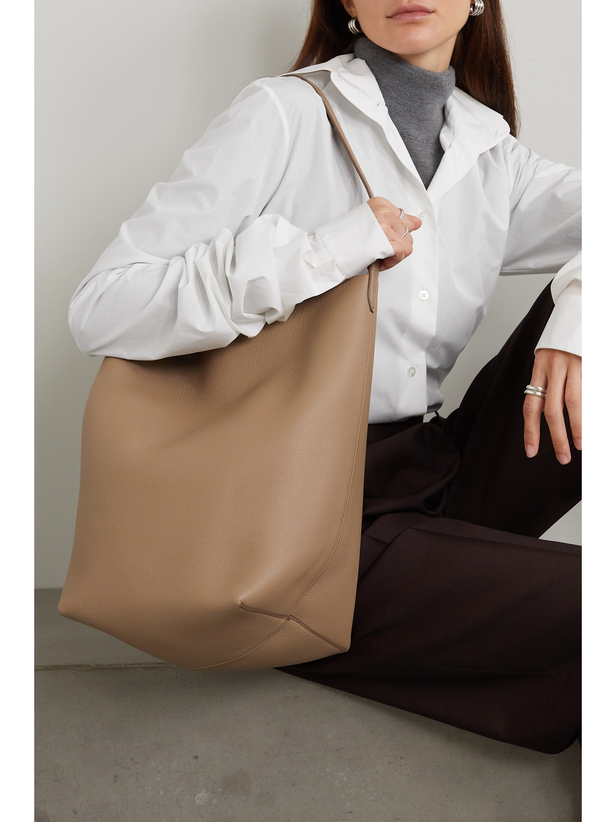 The Row N/s Park Large Textured-leather Tote In Brown