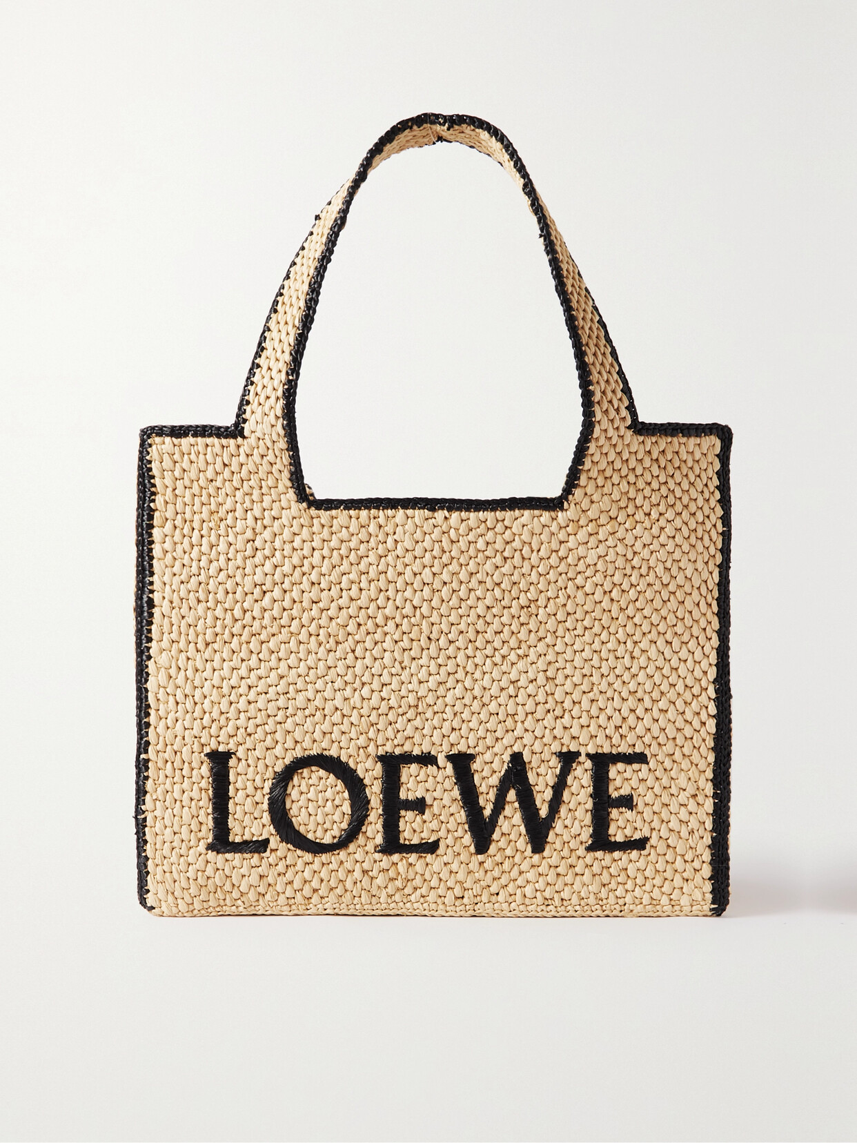 Shop Loewe + Paula's Ibiza Embroidered Two-tone Raffia Tote In Neutrals