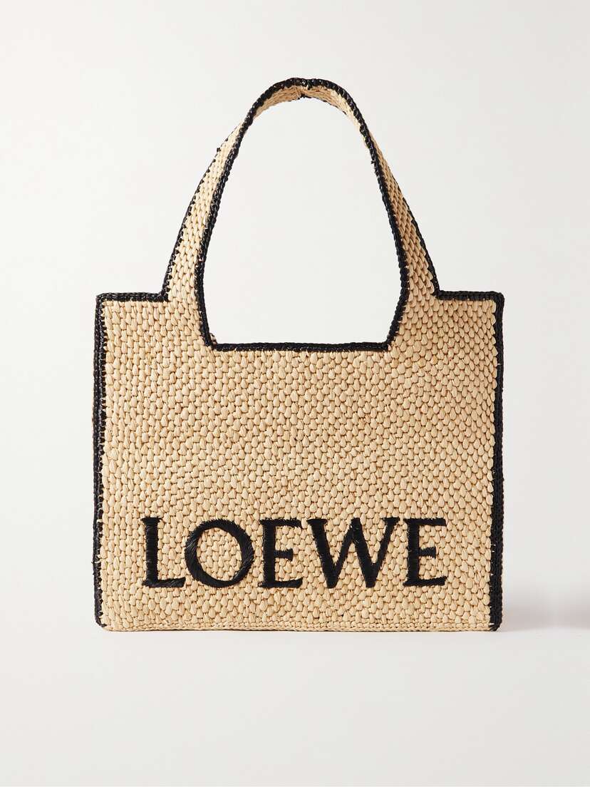 Loewe + Paula's Ibiza Embroidered Two-tone Raffia Tote