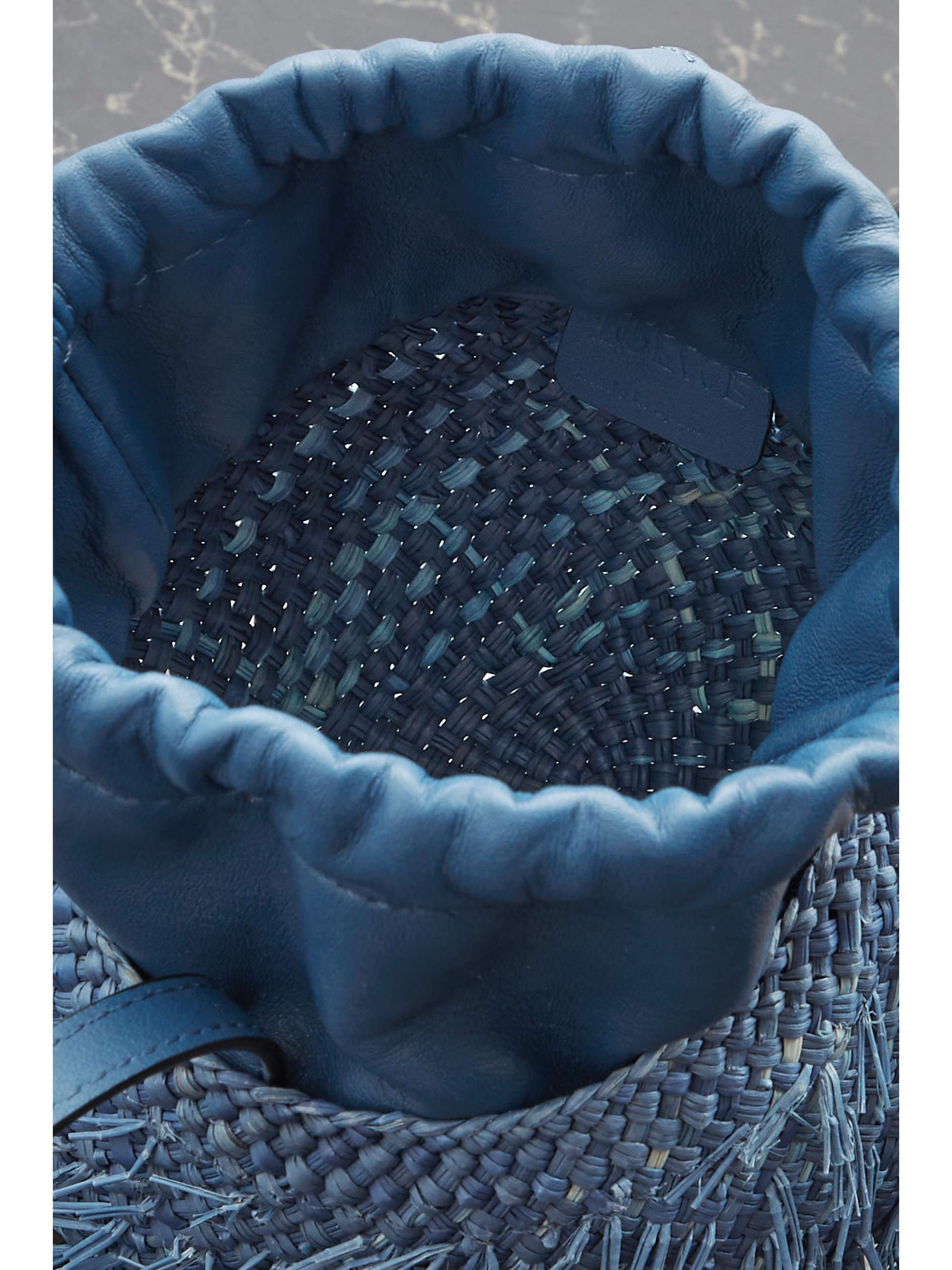 LOEWE + Paula's Ibiza Blowfish small embellished leather-trimmed raffia bucket bag