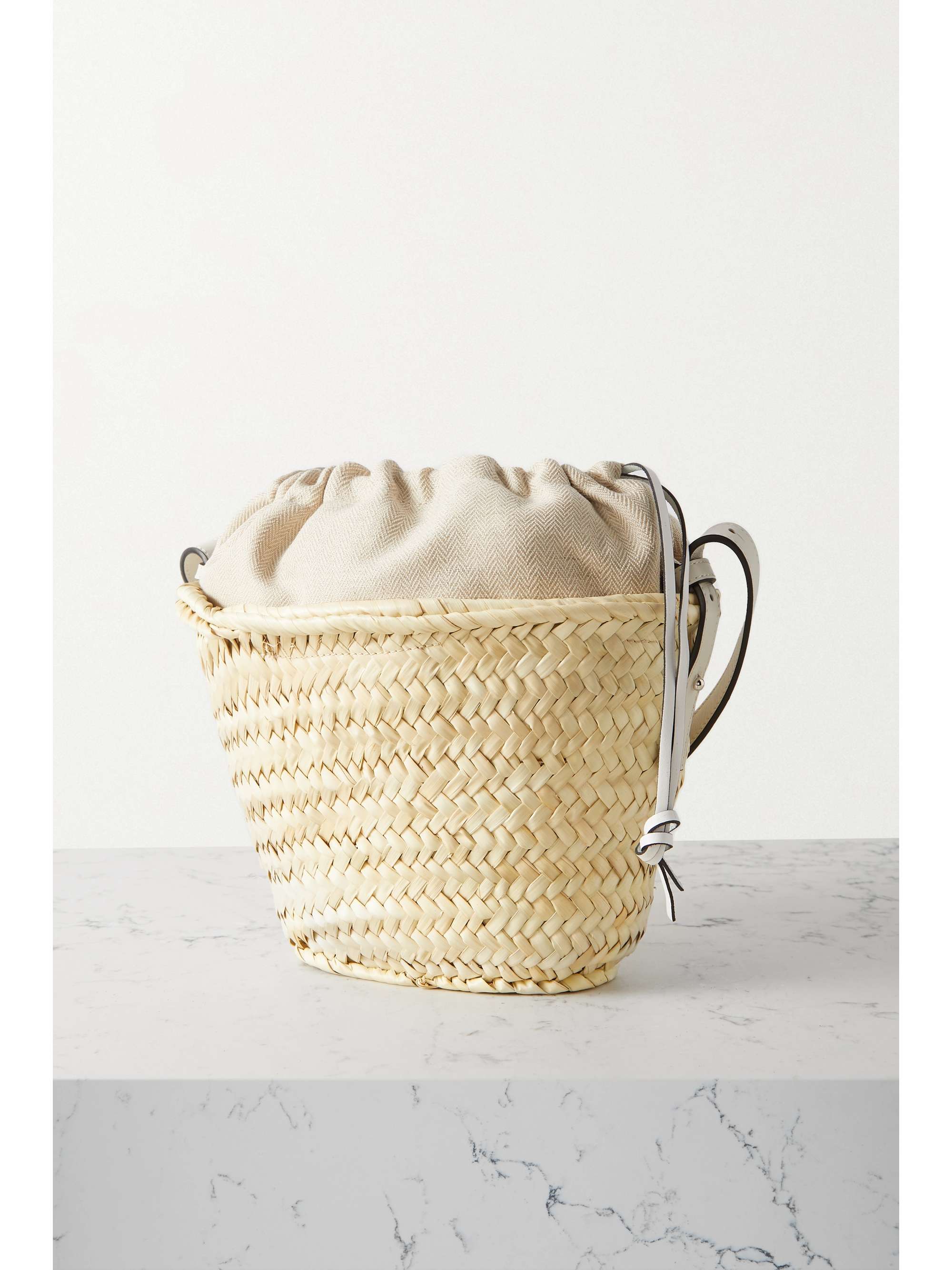 LOEWE + Paula's Ibiza leather-trimmed raffia bucket bag