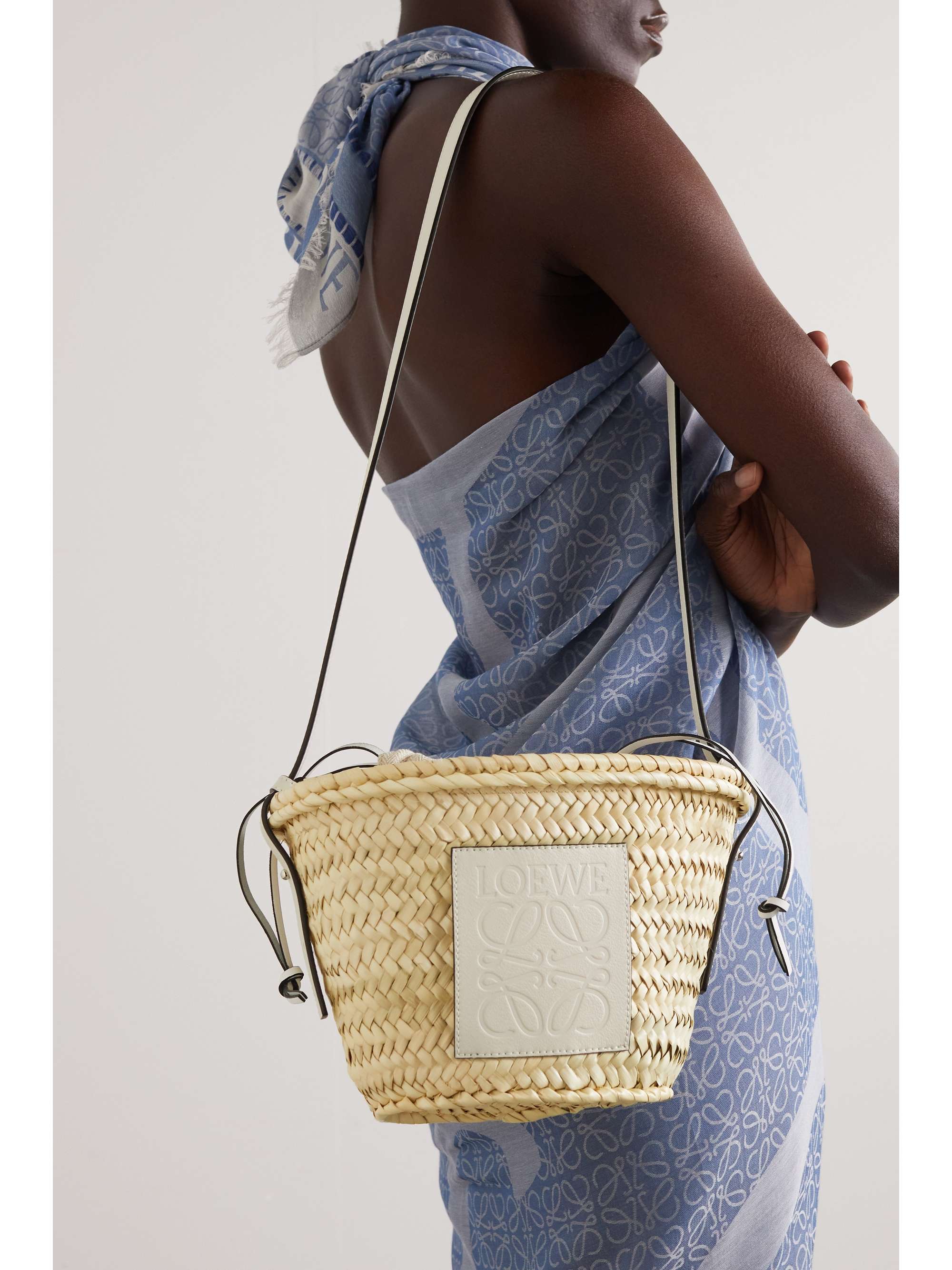 LOEWE + Paula's Ibiza leather-trimmed raffia bucket bag
