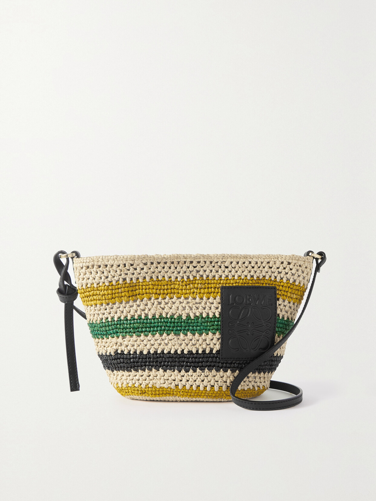 Loewe + Paula's Ibiza Pochette Leather-trimmed Striped Raffia Shoulder Bag In Multi