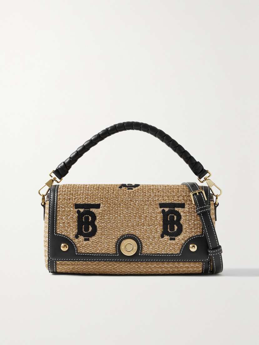 Burberry Leather-trimmed Embroidered Faux Raffia Tote -  - One size