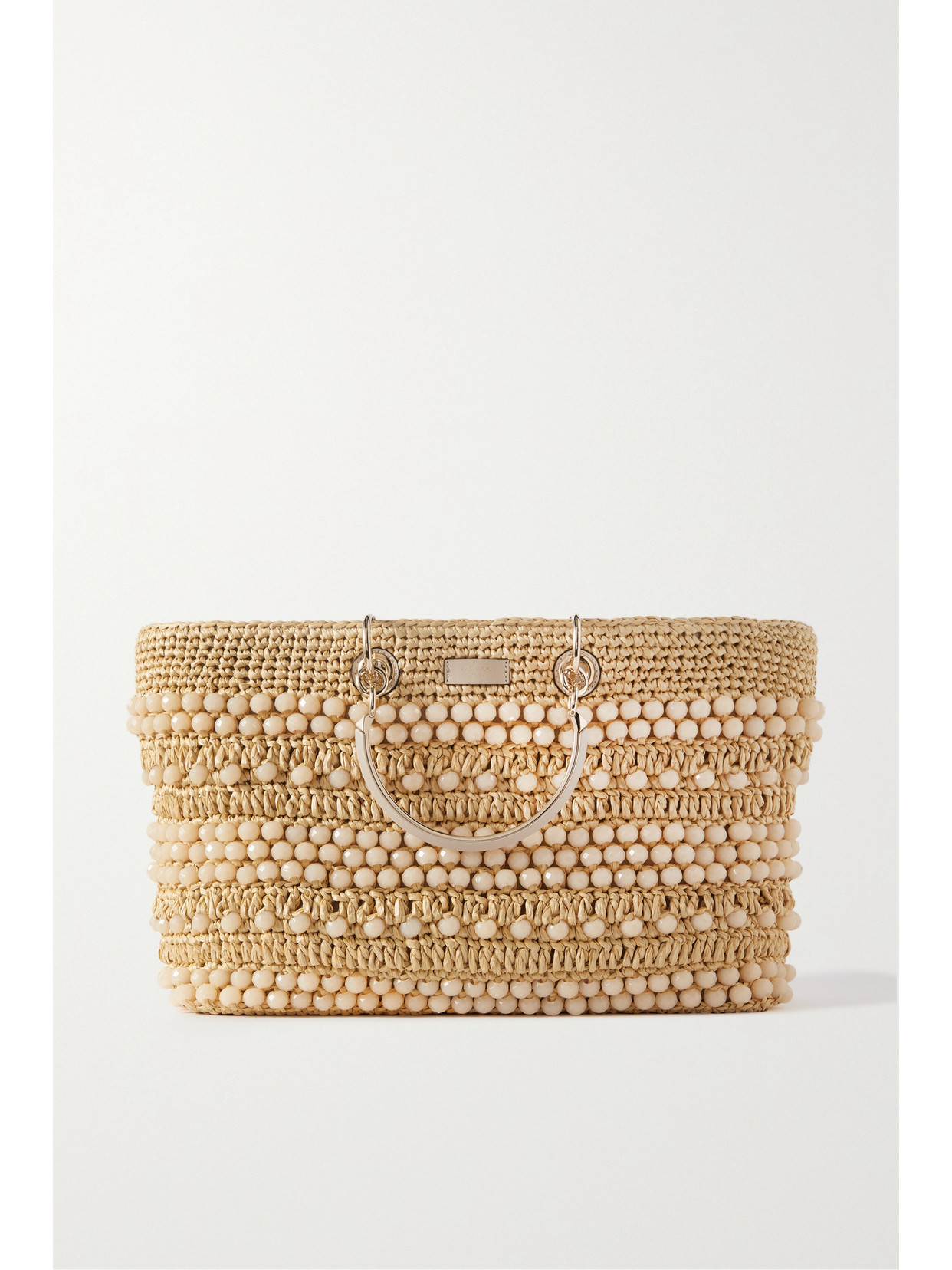 Jimmy Choo - Bon Bon Leather-trimmed Beaded Raffia Tote - Neutrals