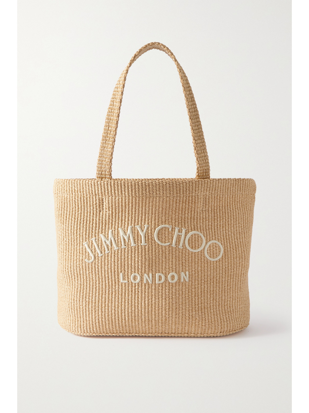 Jimmy Choo Beach Embroidered Raffia Tote In Neutrals