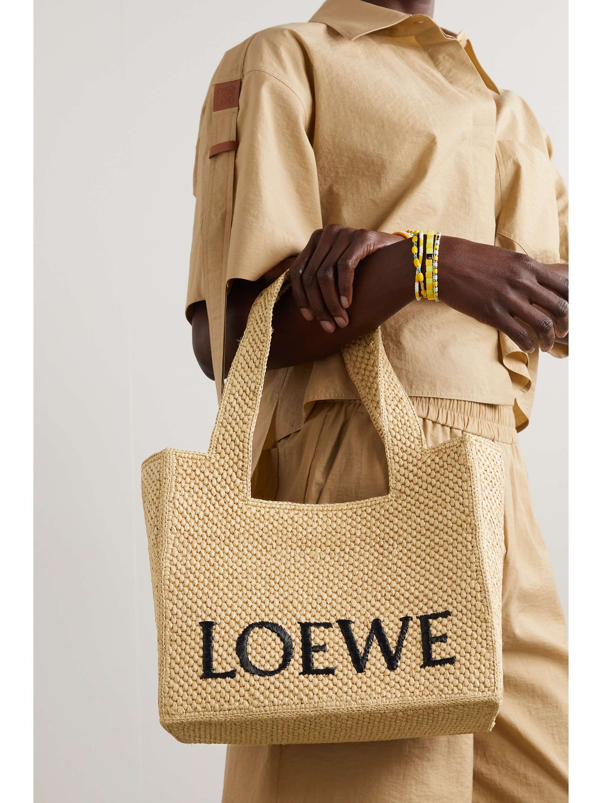 Loewe font raffia tote bag by Loewe