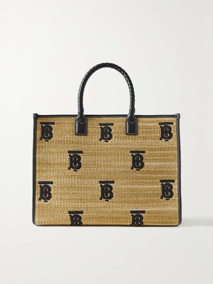 Burberry Freya Medium Leather-trimmed Embroidered Raffia Tote -  - One size