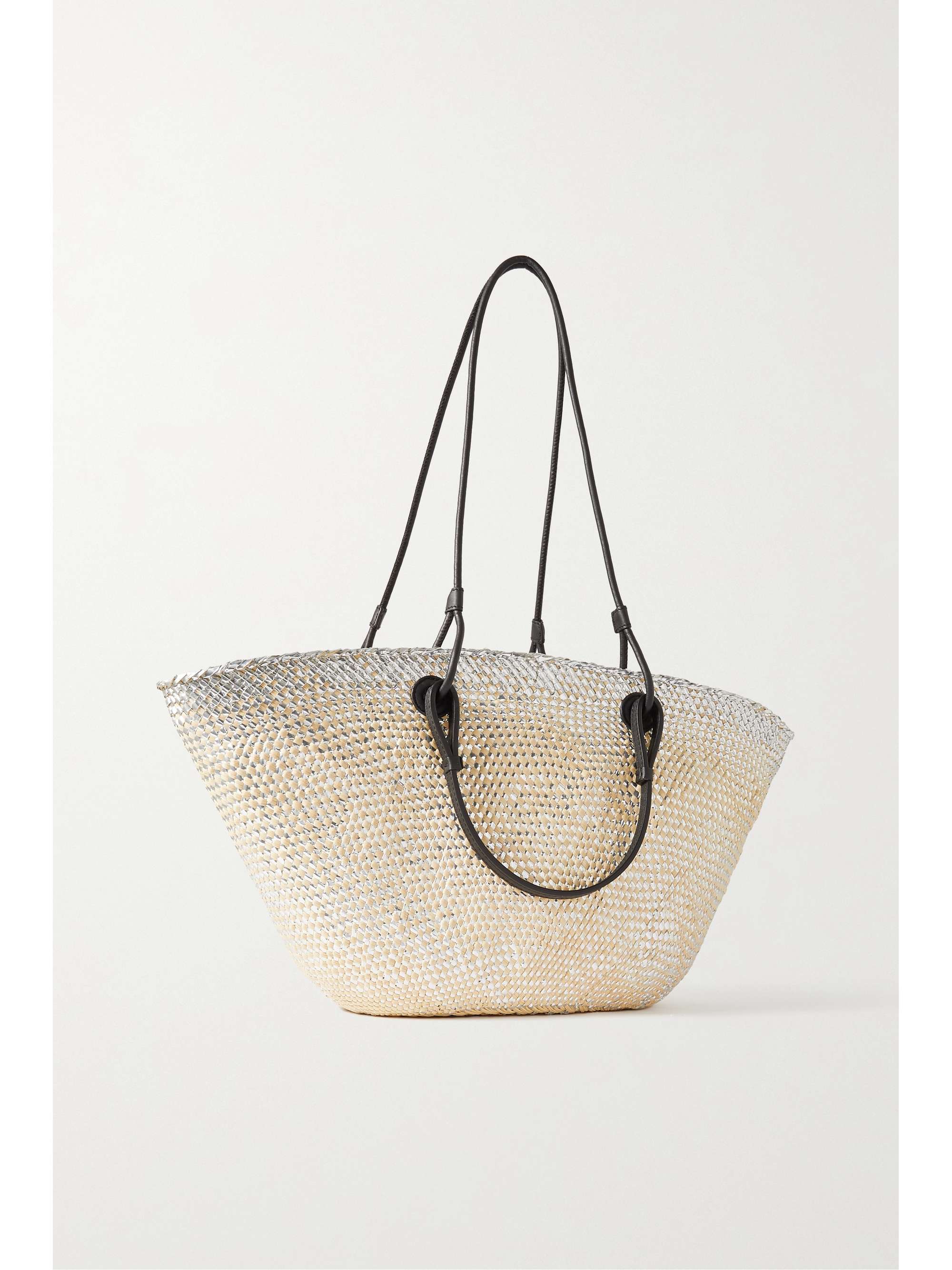 LOEWE + Paula's Ibiza medium leather-trimmed metallic raffia tote