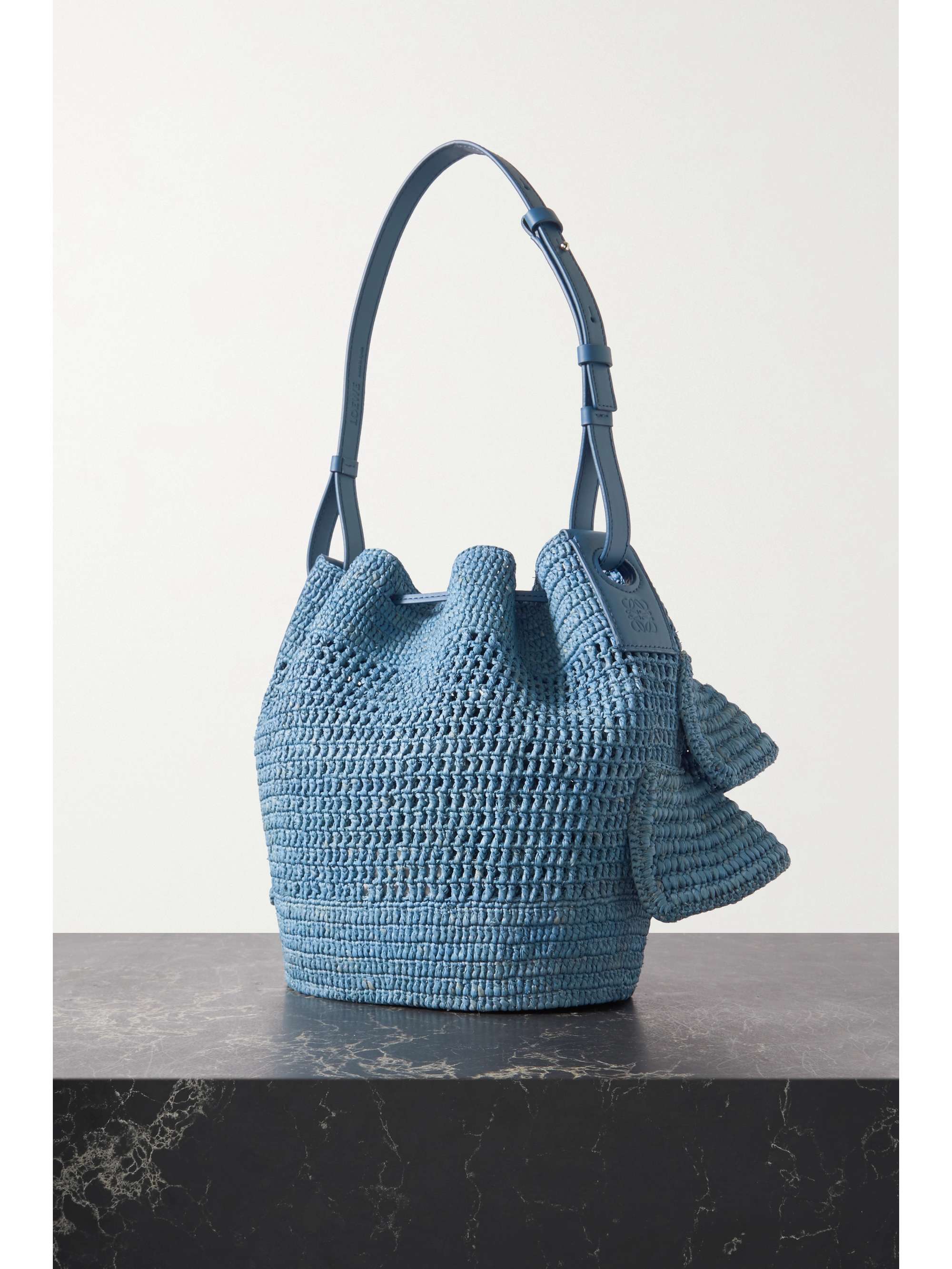 LOEWE + Paula's Ibiza Balloon Ruffles leather-trimmed raffia shoulder ...