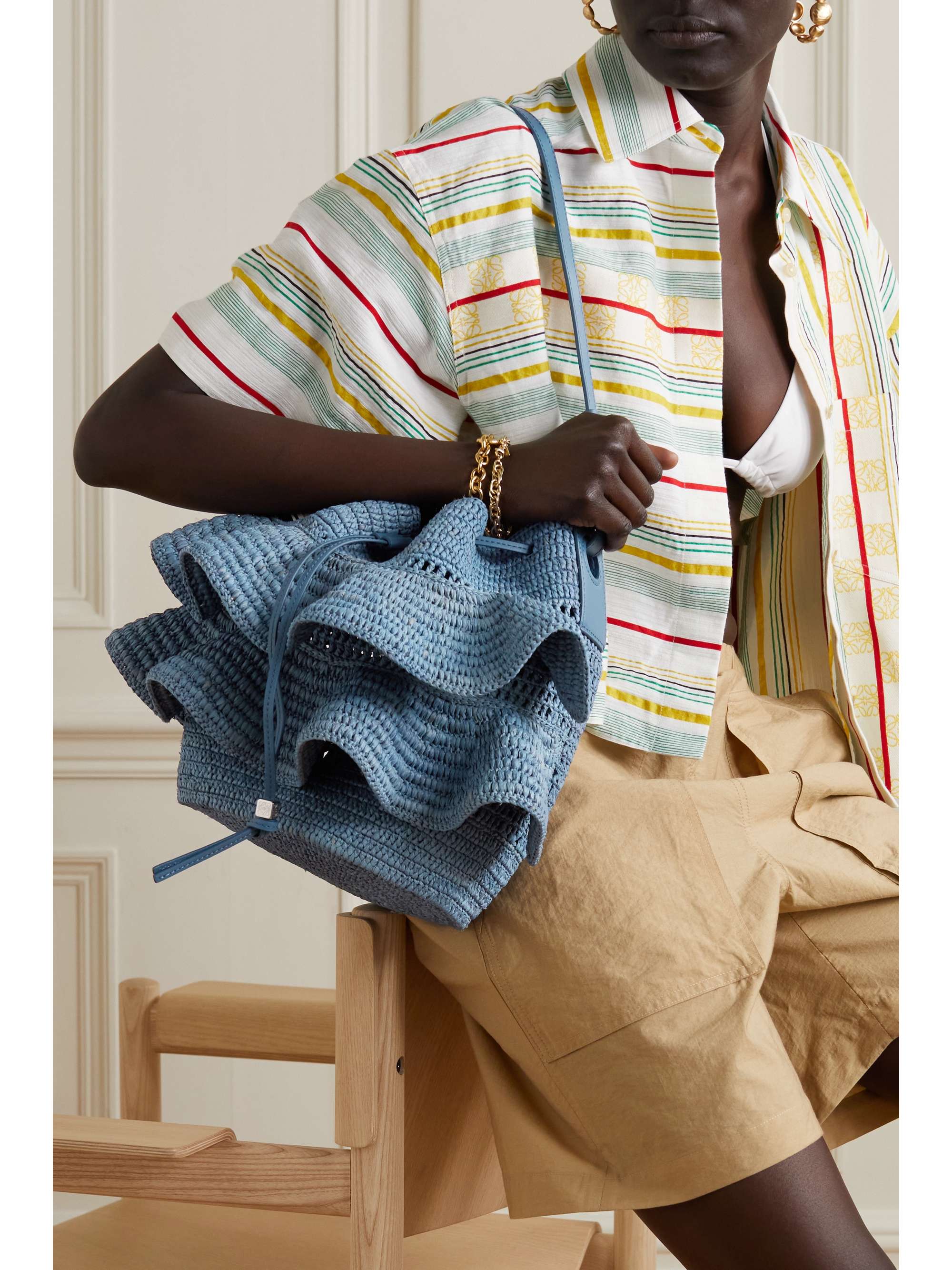 LOEWE + Paula's Ibiza Balloon Ruffles leather-trimmed raffia