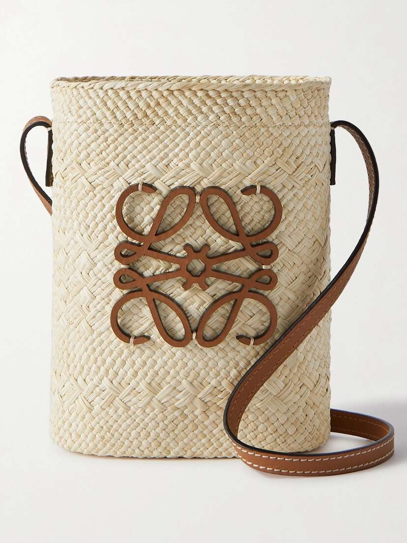 Loewe + Paula's Ibiza Square Pocket Leather-trimmed Raffia Bucket Bag