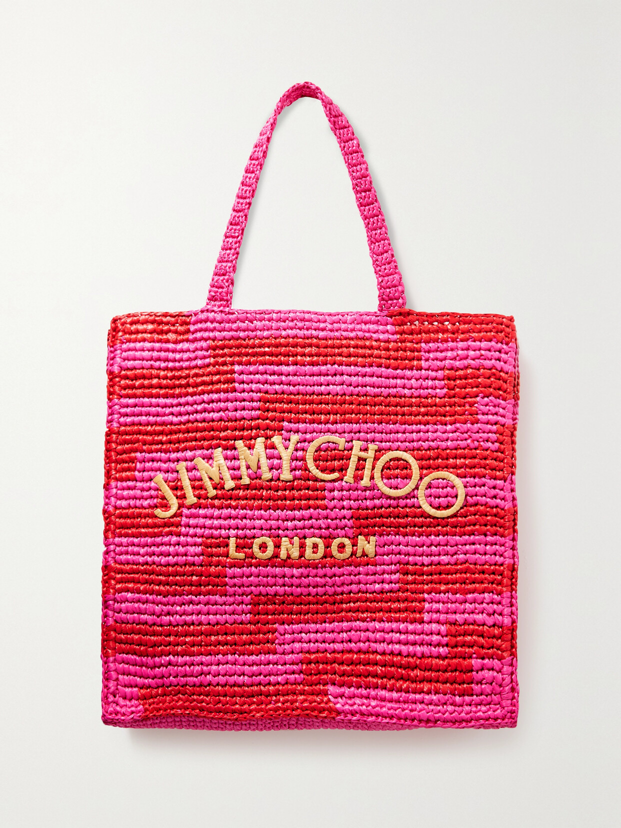 JIMMY CHOO ピンク かごバッグ Jimmy Choo Striped Raffia Tote In Pink | ModeSens