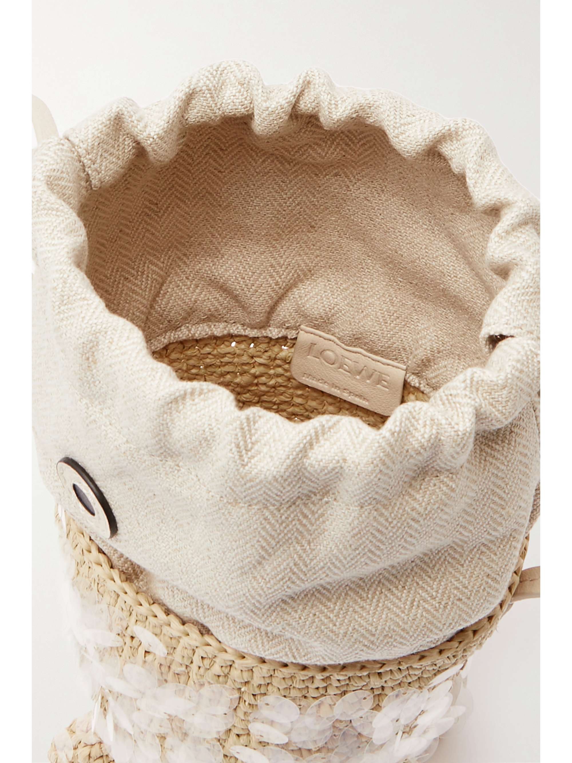 LOEWE + Paula's Ibiza embellished raffia and canvas shoulder bag