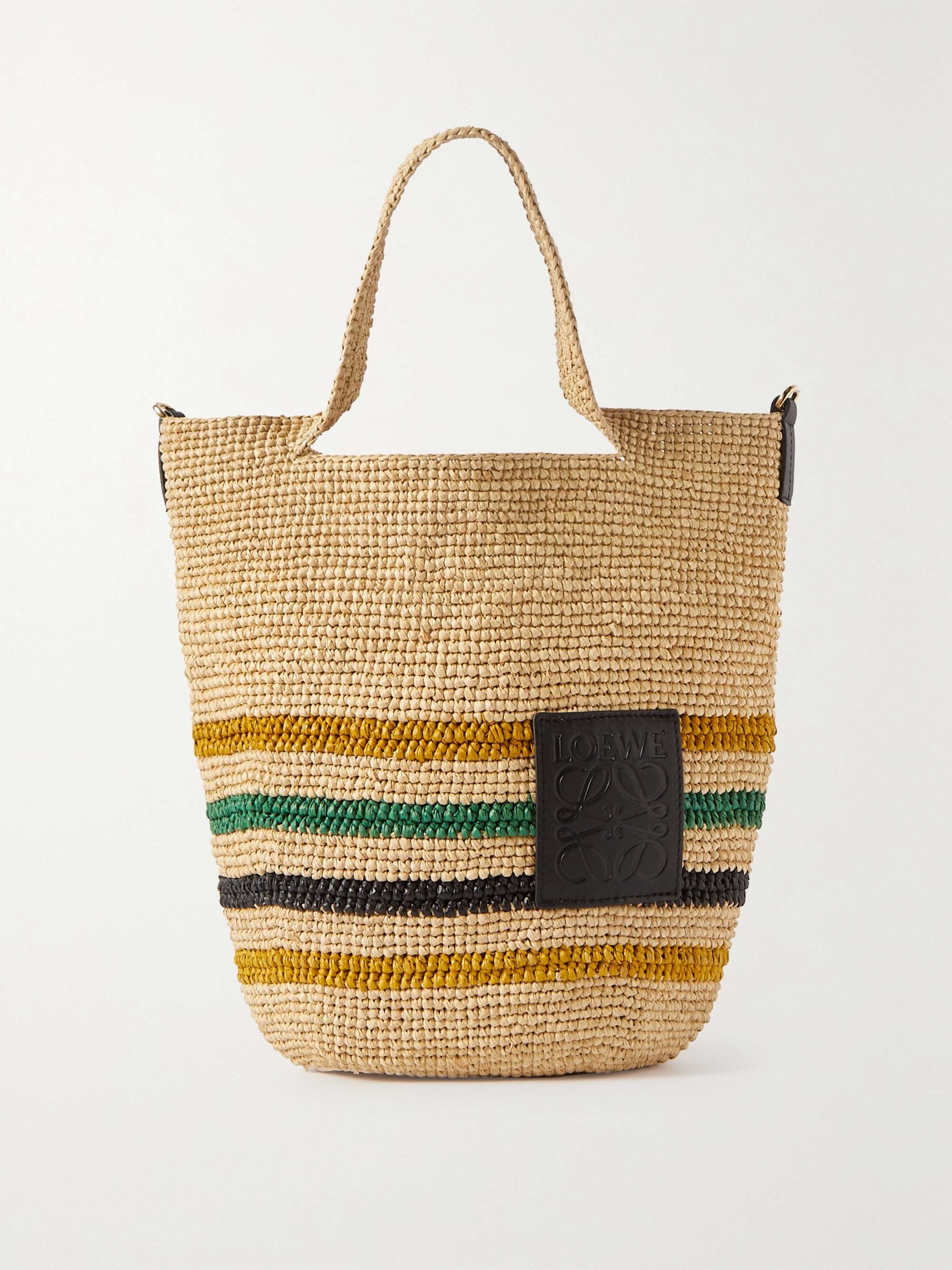 + Paula's Ibiza medium leather-trimmed woven raffia tote