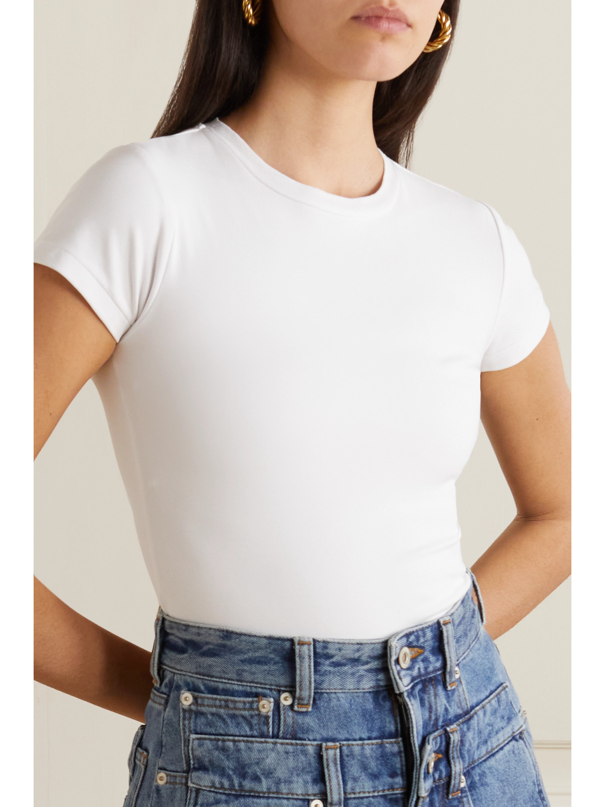 Shop Re/done Stretch-cotton Jersey Bodysuit In White