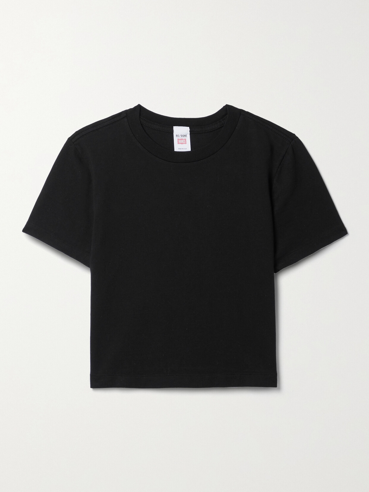 RE/DONE + Hanes Micro Cropped Cotton-jersey T-shirt - Black