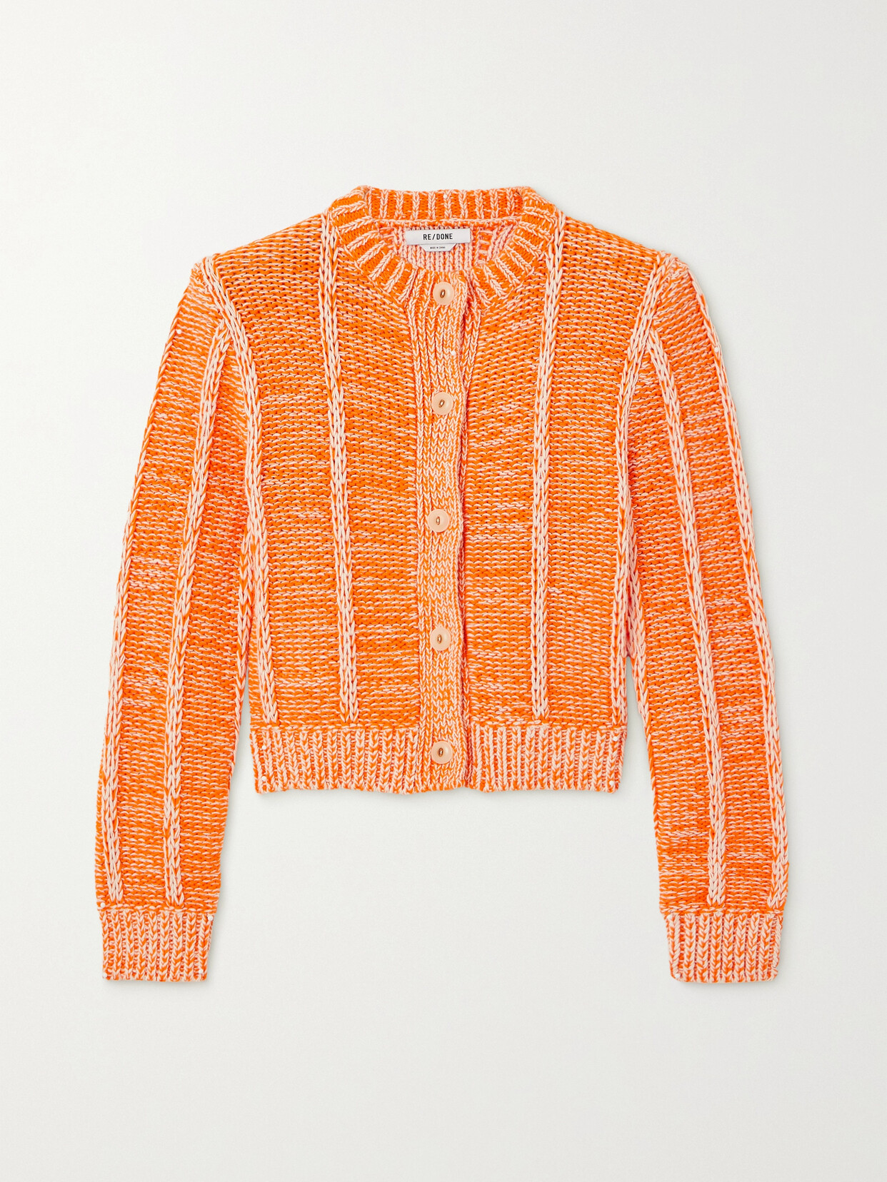 RE/DONE - Two-tone Ribbed Cotton Cardigan - Orange