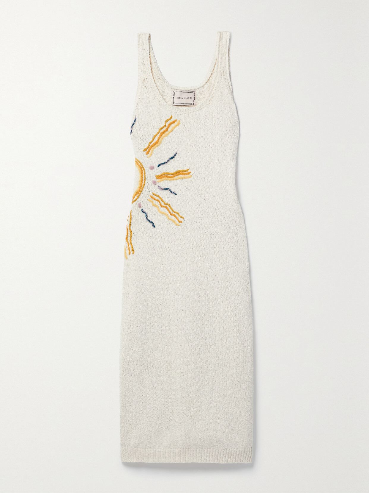Lingua Franca - Embroidered Cotton Midi Dress - Ivory