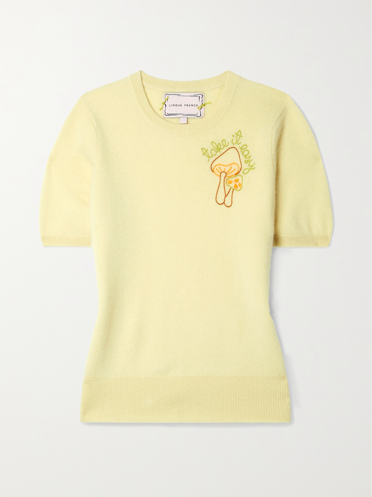 Lingua Franca - Take It Easy Embroidered Cashmere Sweater - Yellow