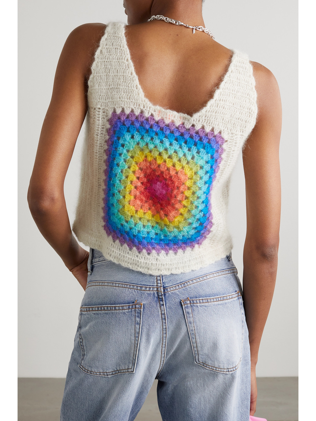 Cropped Crocheted Mohair-Blend Top