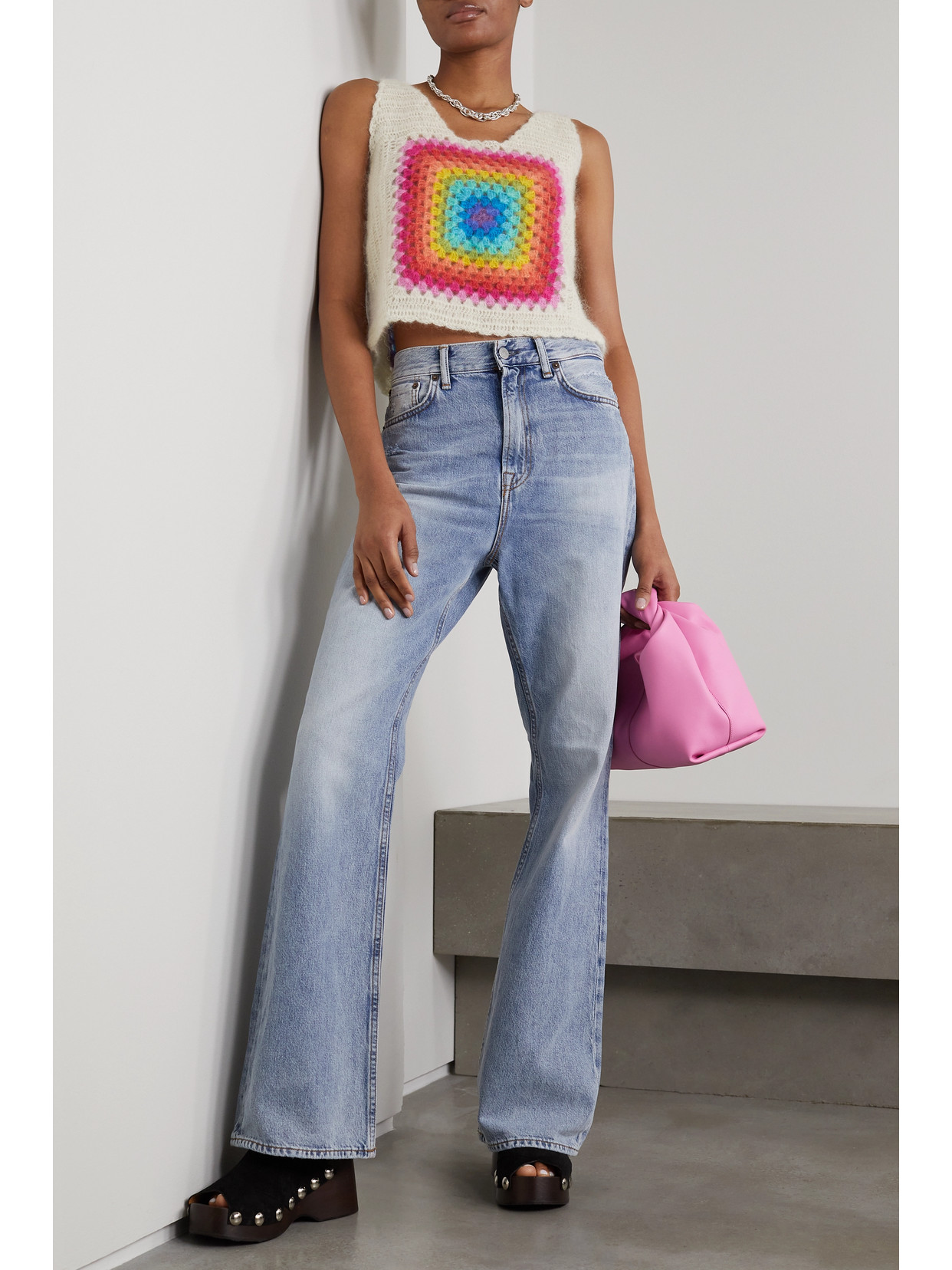 Cropped Crocheted Mohair-Blend Top