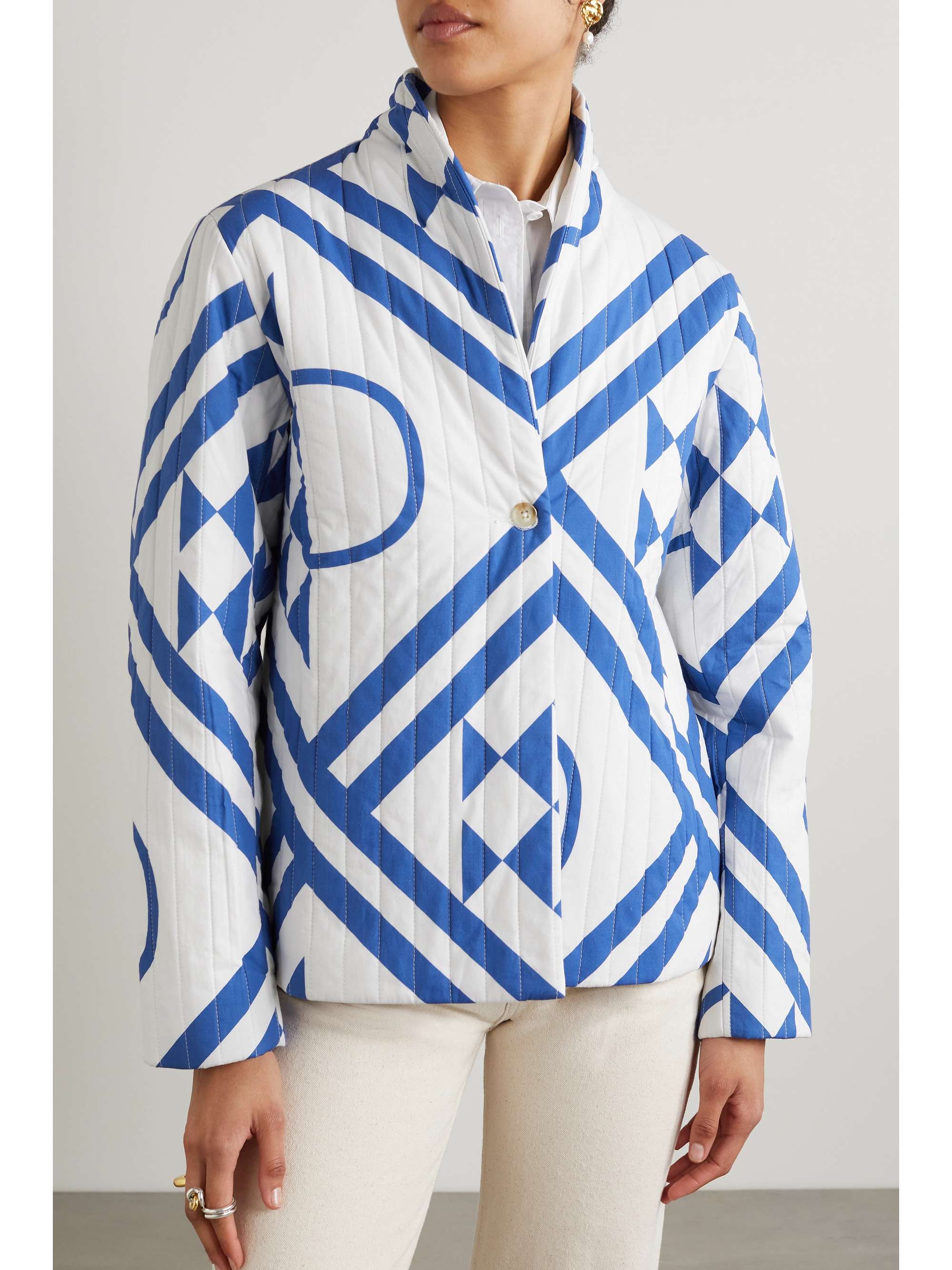STILL HERE London quilted printed cotton blazer