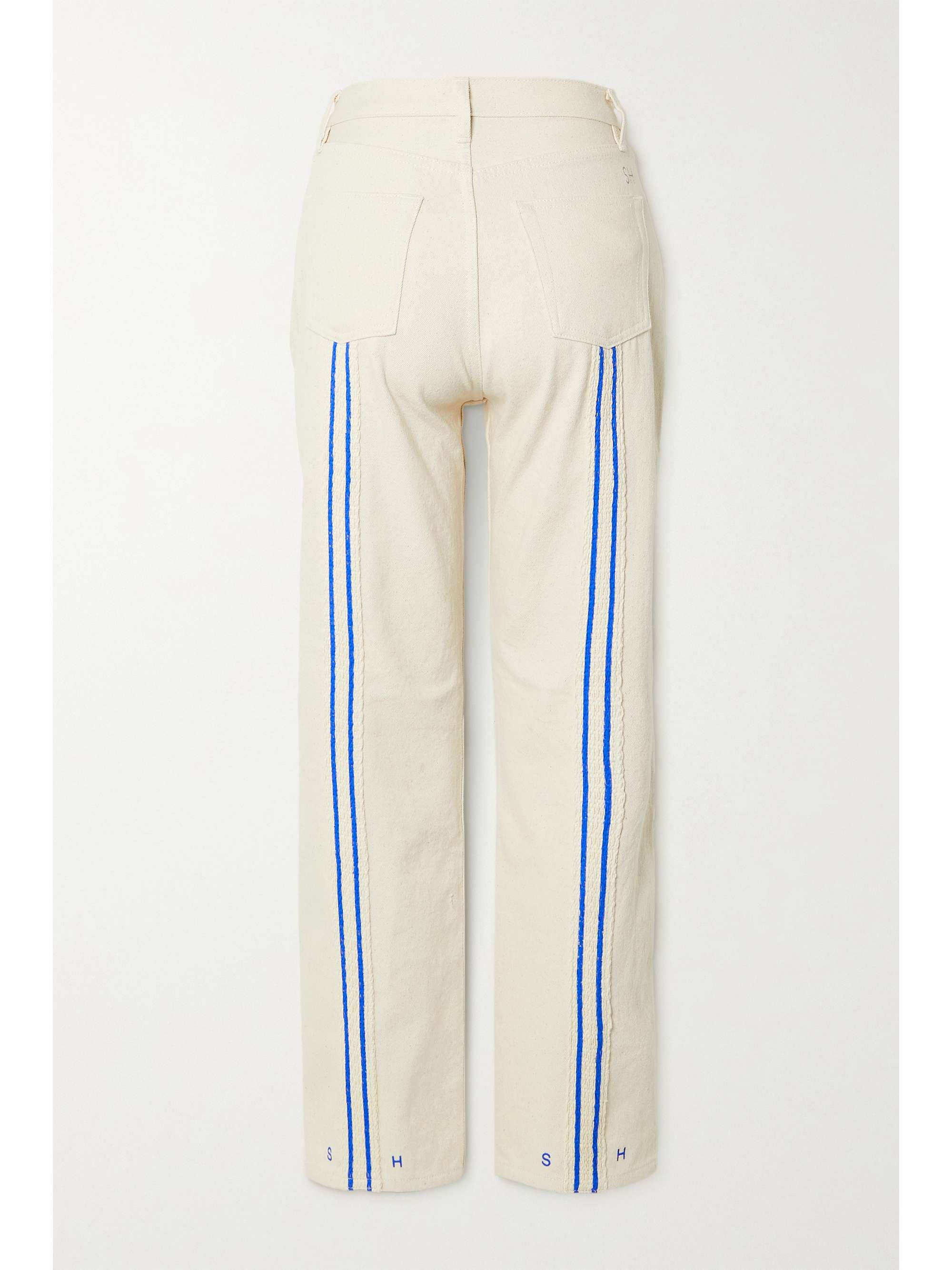 STILL HERE Blue Ridge embroidered crochet-trimmed cotton-twill straight-leg pants