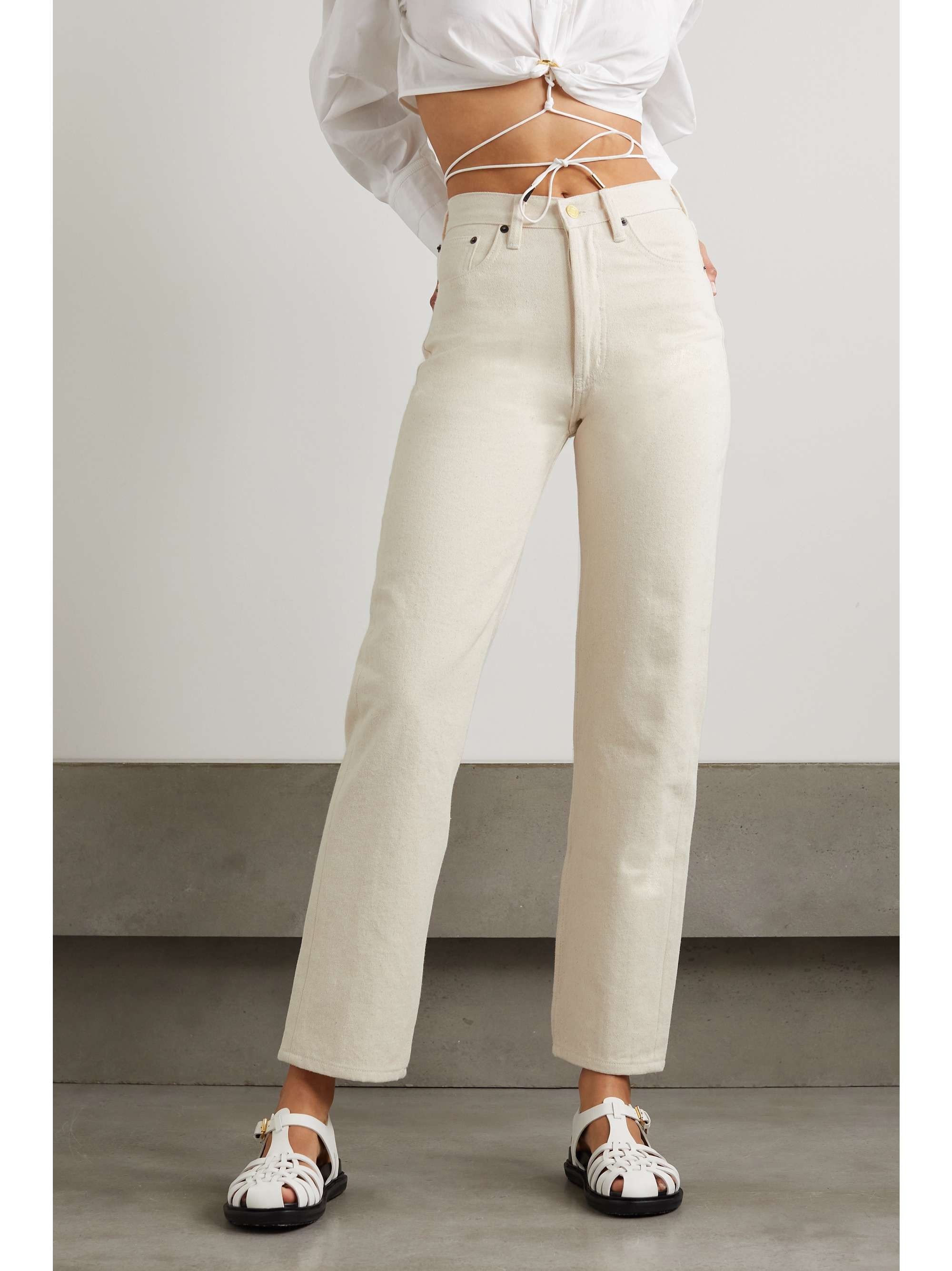 STILL HERE Blue Ridge embroidered crochet-trimmed cotton-twill straight-leg pants