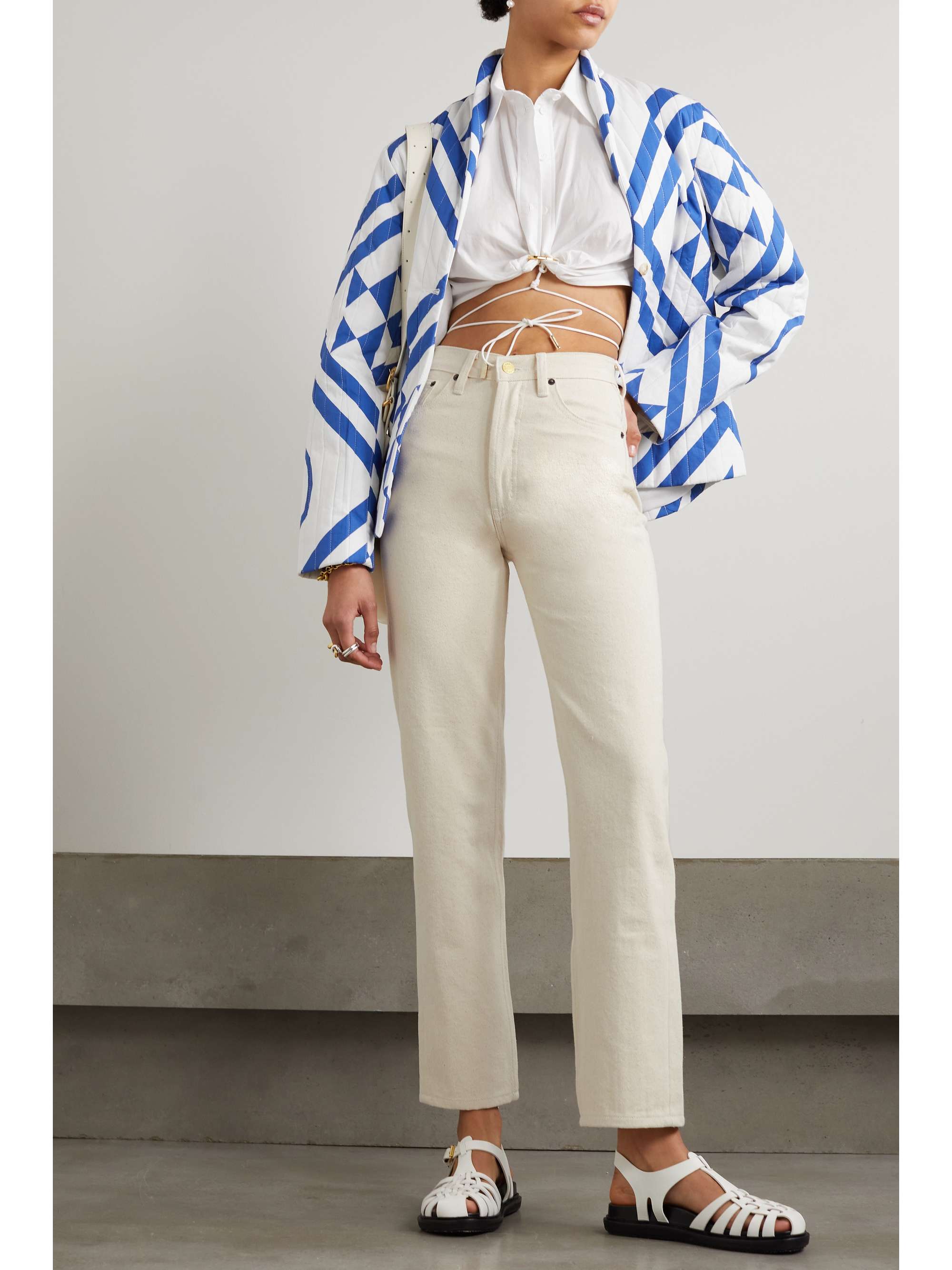STILL HERE Blue Ridge embroidered crochet-trimmed cotton-twill straight-leg pants